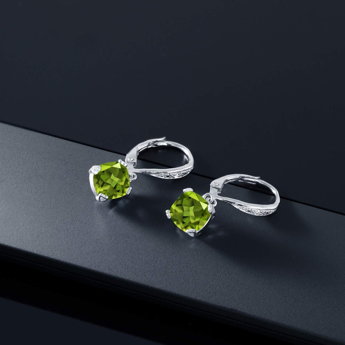 Gem Stone King Drop Dangle Earrings For Women | 7MM Cushion Cut Gemstone Birthstone and Diamond | 925 Sterling Silver | Jewelry Gift for Mom Wife Her | Peridot-August | Sterling Silver