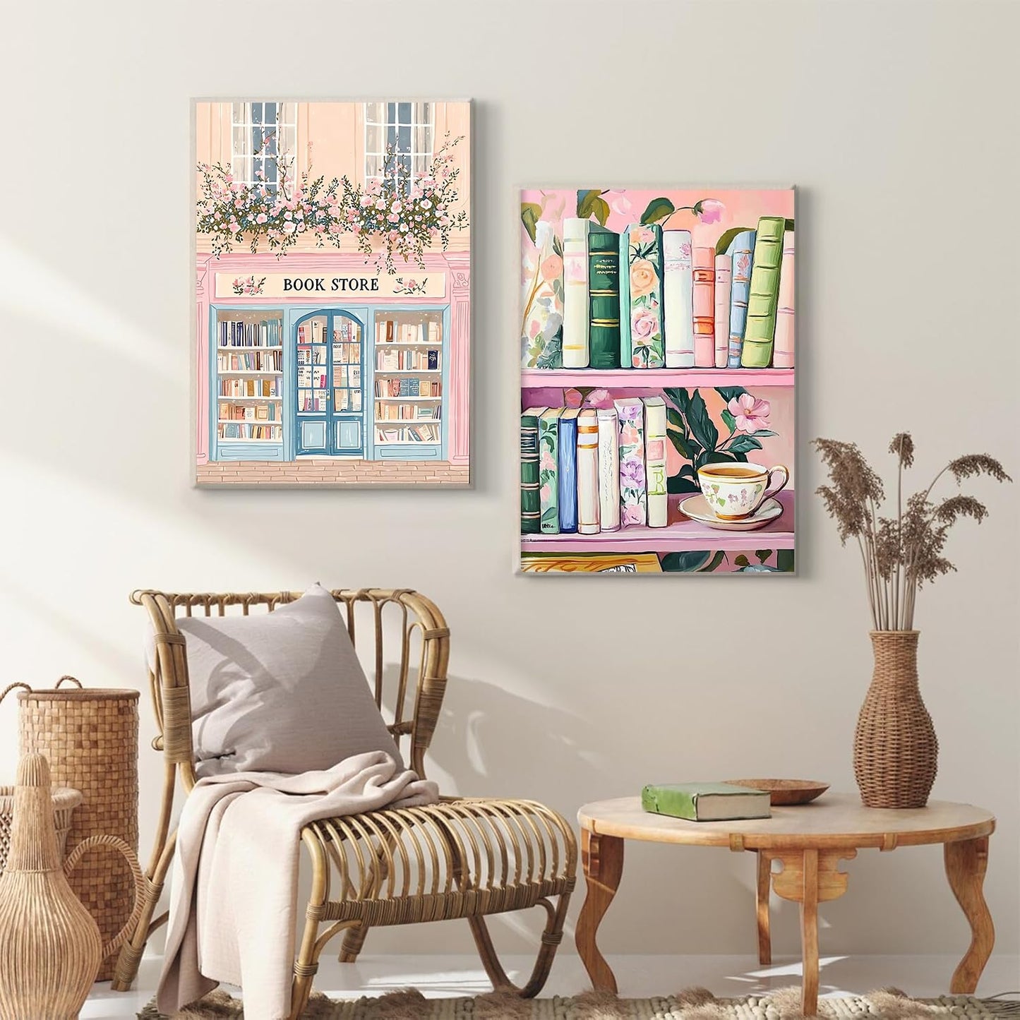 DAZZLEDOTS 3 Pack Diamond Art Kits for Adults, Pink Book Shop Diamond Painting Kits 5D Diamond Art Kits Bookstore DIY Full Drill Paint by Diamonds Dot Book Gem Art for Home Wall Decor 12x16Inch