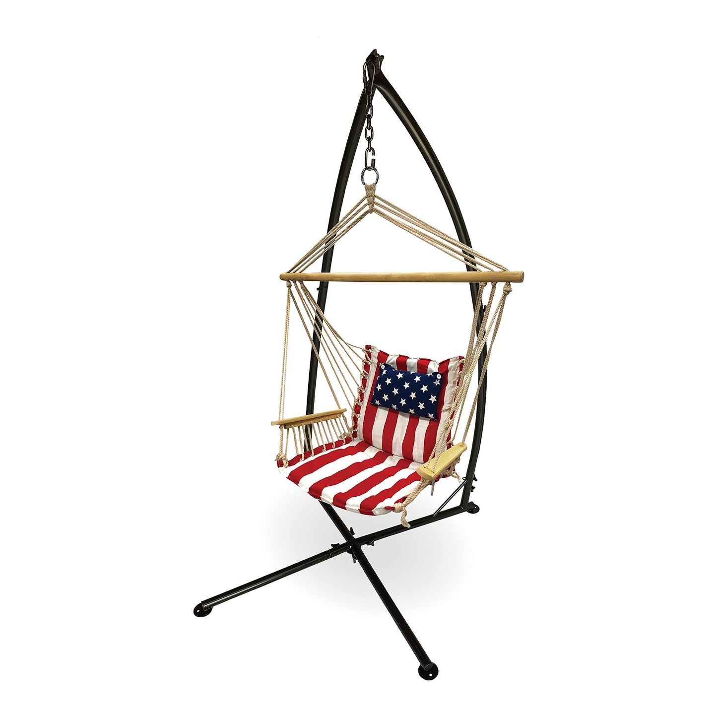 Hammock Chair Hanging Rope Swing, *12 Patterns, Quality Comfortable and Breathable Fabric - Indoor/Outdoor - Red, White and Blue