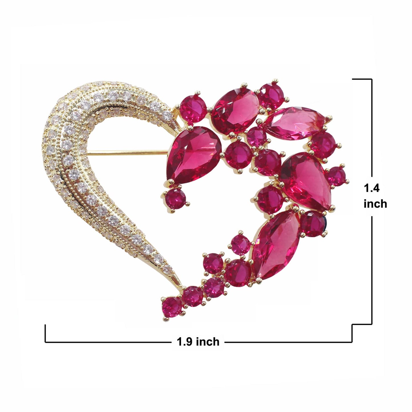 Red Heart Brooch Pins for Women Fashion Valentine Love Gold Jewelry