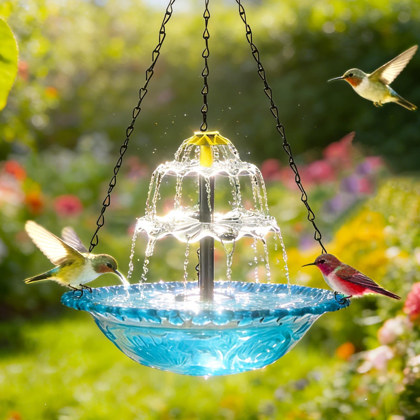 Hanging Solar Bird Bath Fountain - 3 Layers Outdoor Hanging Bird Bath with Solar Fountain, Hanging Bird Bath with Flowing Water for Outdoors Patio Backyard Lawn Garden Decor (Blue)
