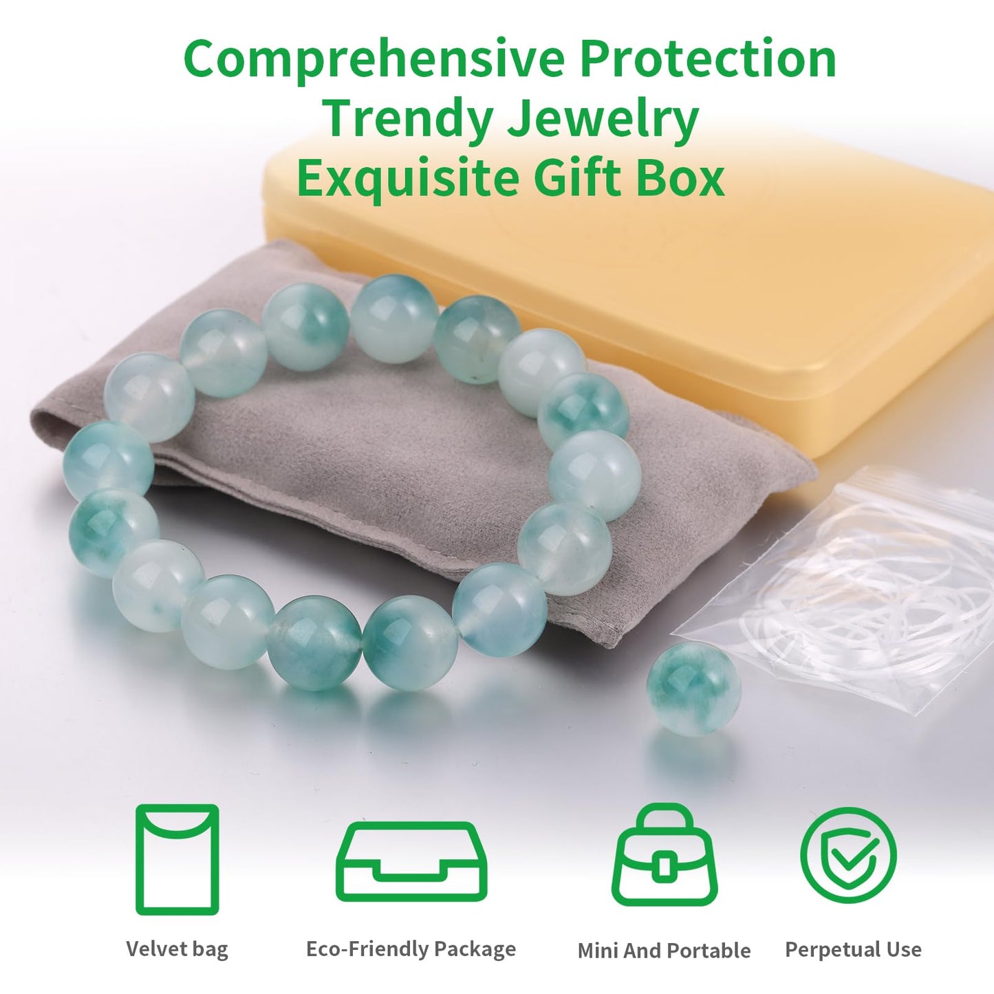 Handmade Natural Jade Beaded Bracelet for Women & Men – Genuine Green/White Jade Gemstone Stretch Bracelet – Lucky Energy Healing Jewelry Gift for Peace, Prosperity & Protection GW