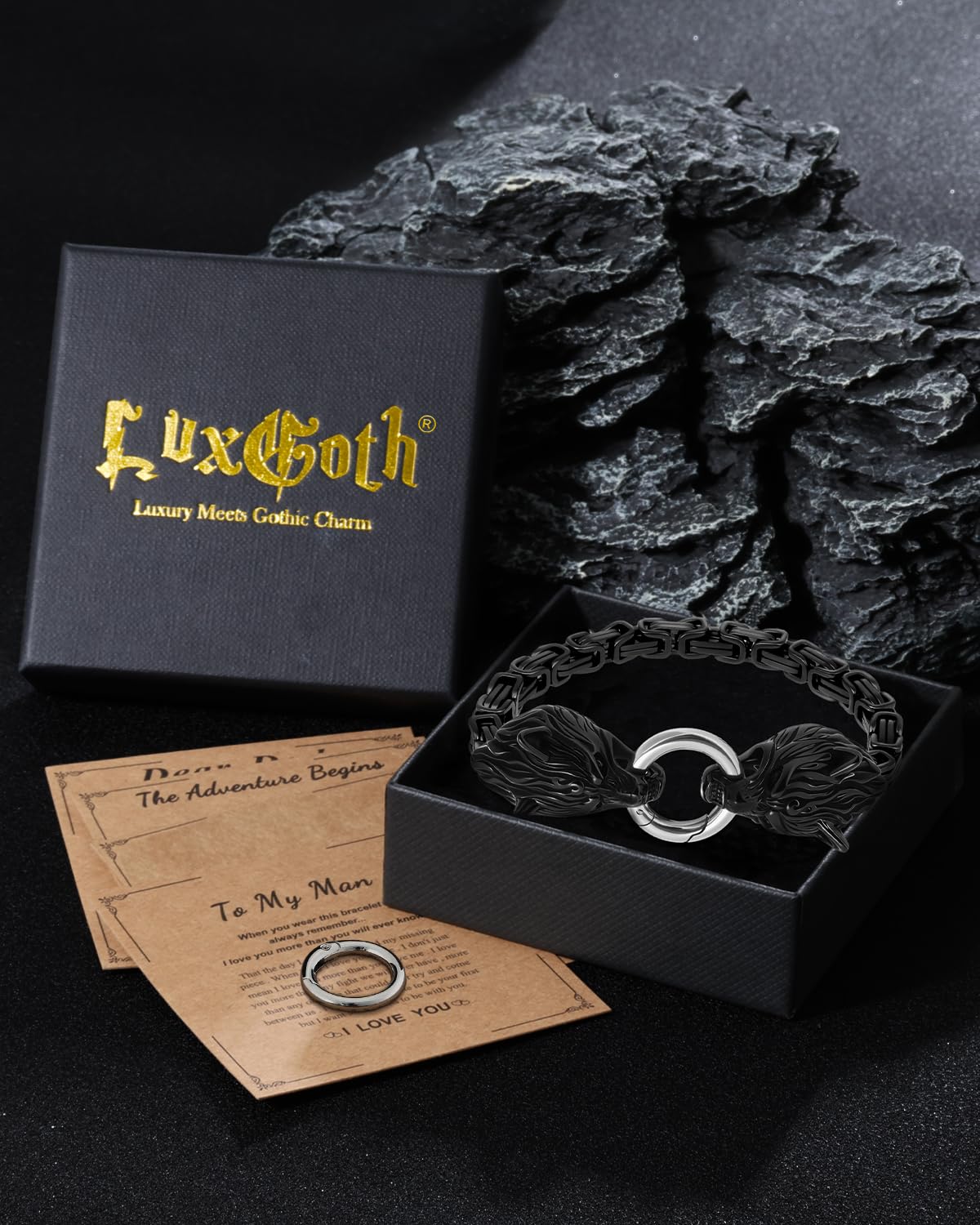 LuxGoth Stainless Steel Wolf Head Heavy Cuban Link Chain Bracelet Gothic Punk Rock Biker Vintage Viking Animal Franco Link Curb Bracelet Jewelry for Men Black GTS-B1B45901