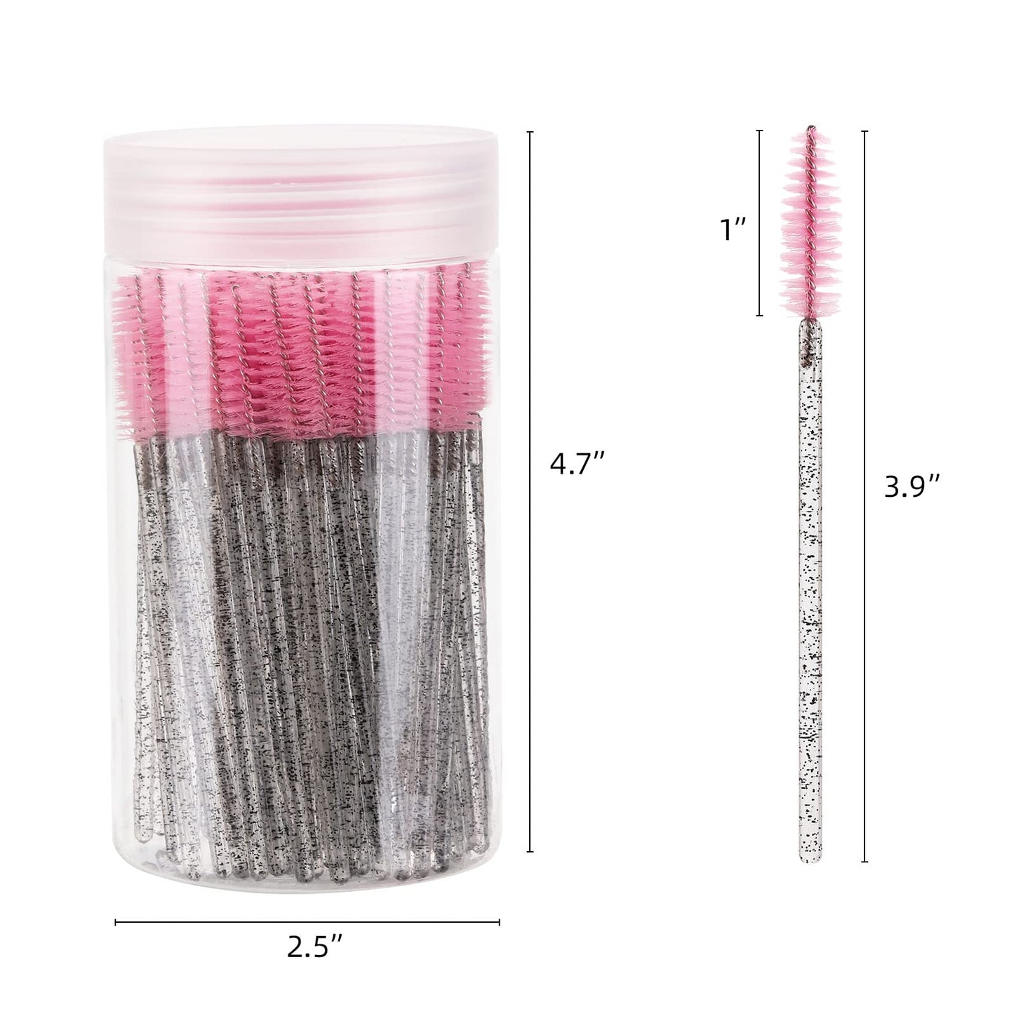 100 Pcs Disposable Eyelash Brush, Mascara Wands Makeup Brushes Applicators Kits for Eyelash Extensions, Eyebrow Brush with Container (Pink, Black)