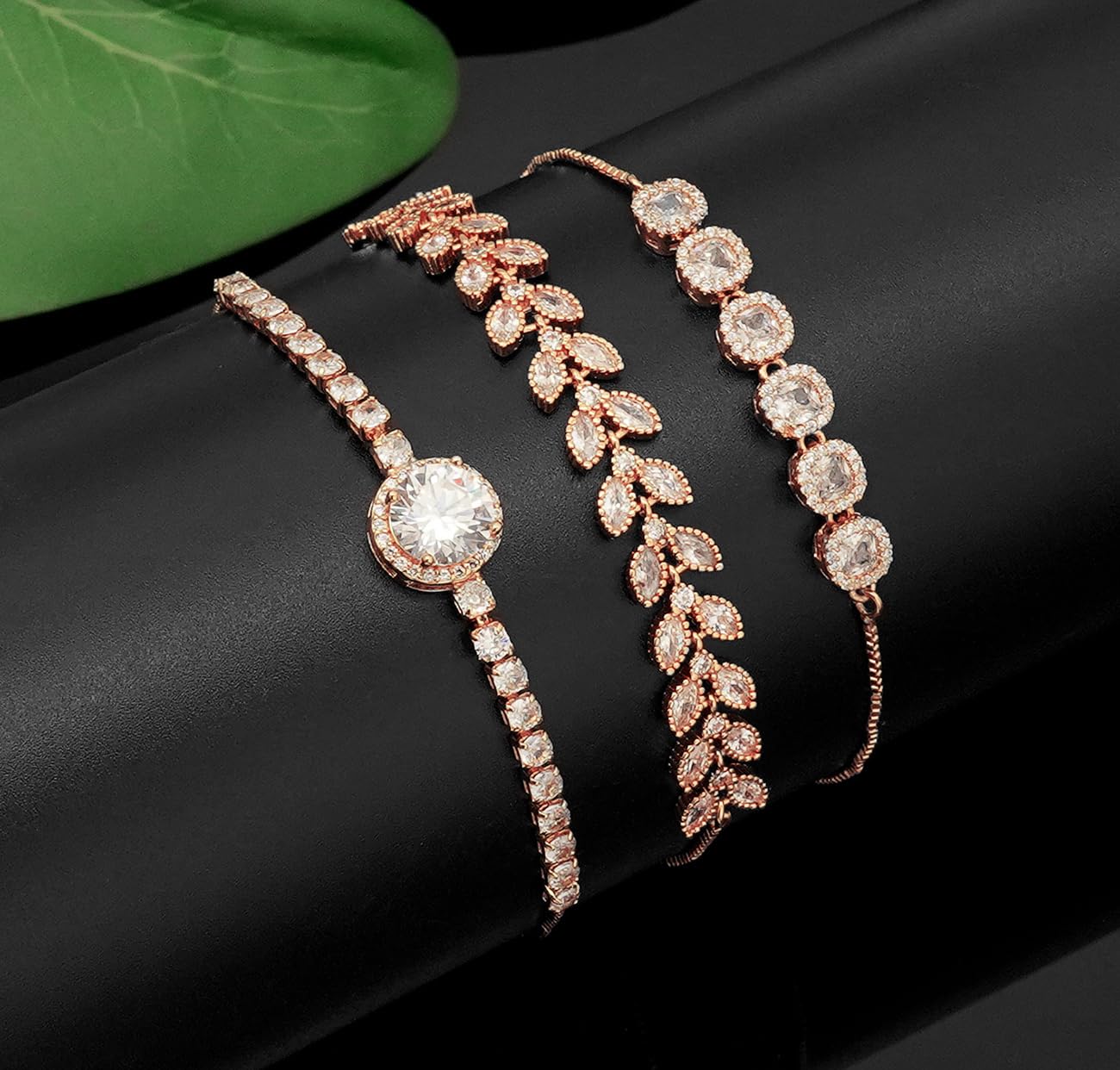 Wovanoo Tennis Bracelet for Women Cubic Zirconia Bracelets Adjustable Slider Bracelets Rose Gold
