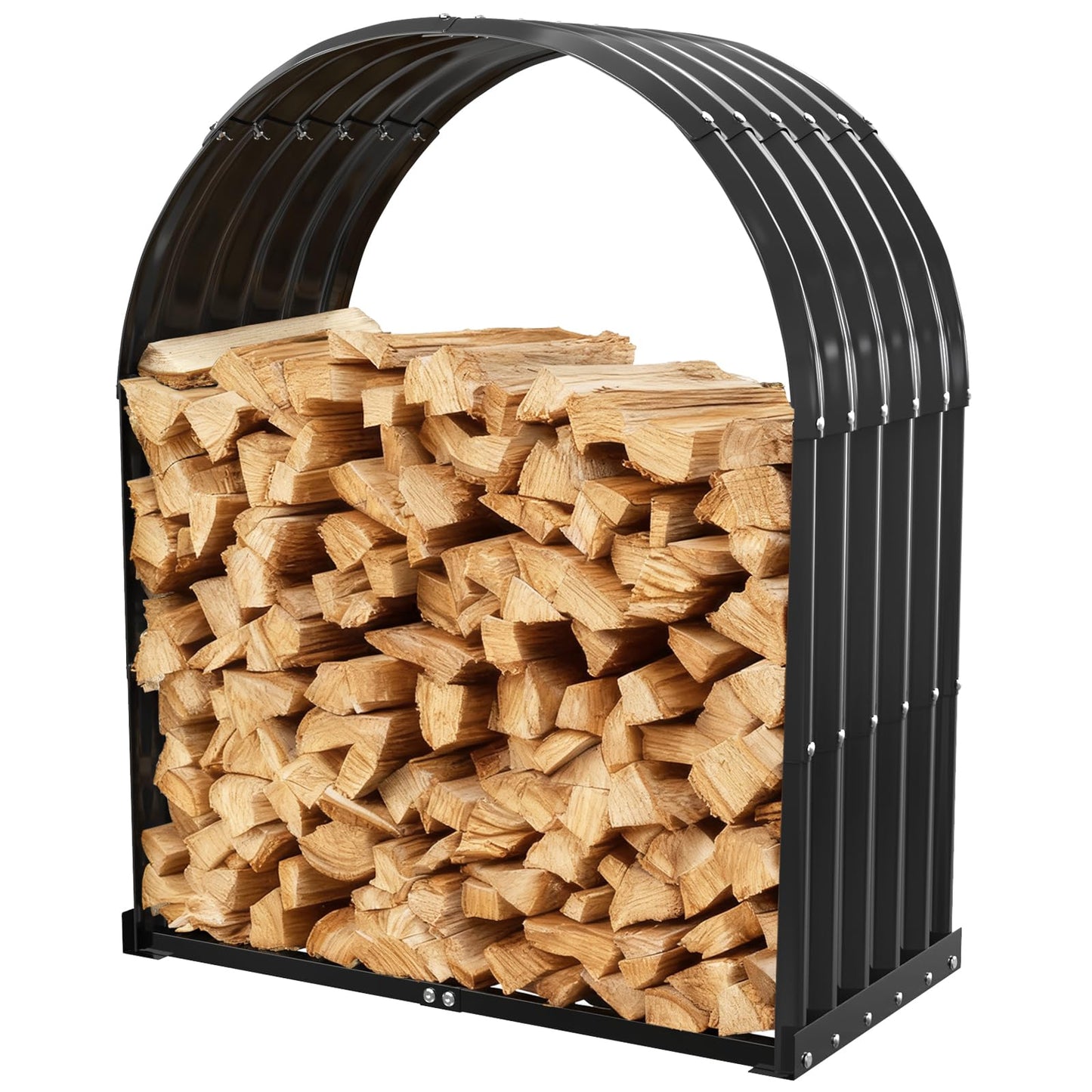 TBMLC Heavy-Duty Black Firewood Storage Shed – Metal Log Holder with 32" Round Roof – Outdoor Wood Rack for Patio, Deck & Fireplace – Weatherproof Lumber Stand for Firewood (2.7FT Diameter Roof)