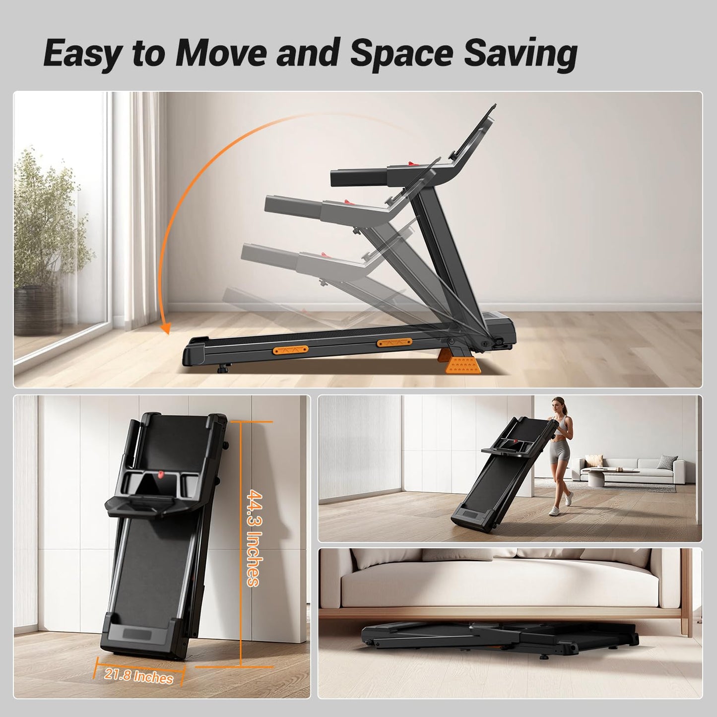 UMAY Treadmills for Home with 15% Incline, 7-Layer Shock-Absorbing Foldable Treadmill with Led Screen & Handle Bar Up to 400lbs Capacity, 3.0HP Walking Pad Treadmill Lower Noise/0.6-7.5MPH