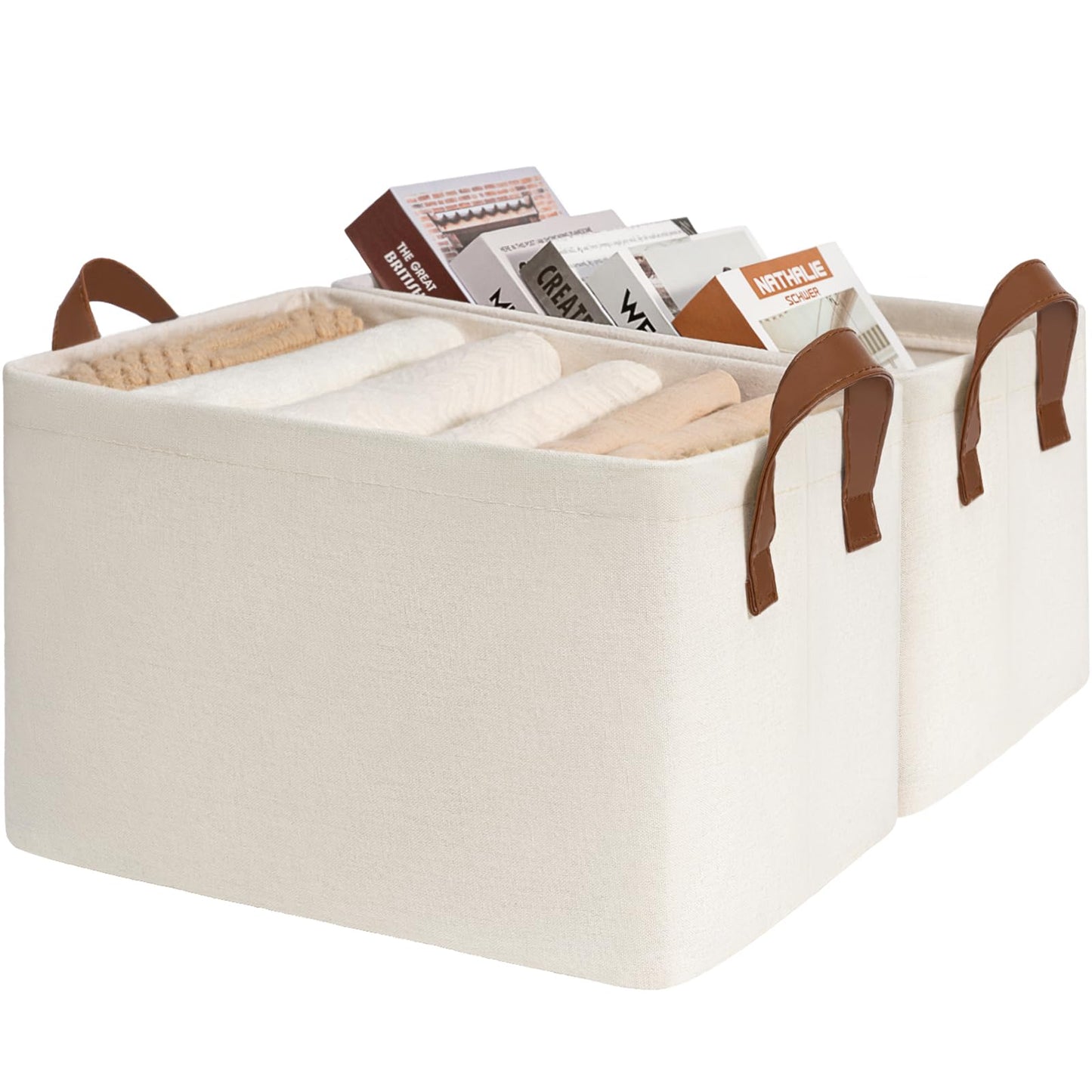 CHICVITA Storage Baskets for Shelves, Closet Organizers and Storage, Modern, Beige, 2-Pack, 16 ¾" L x 11" W x 9 ¾" H