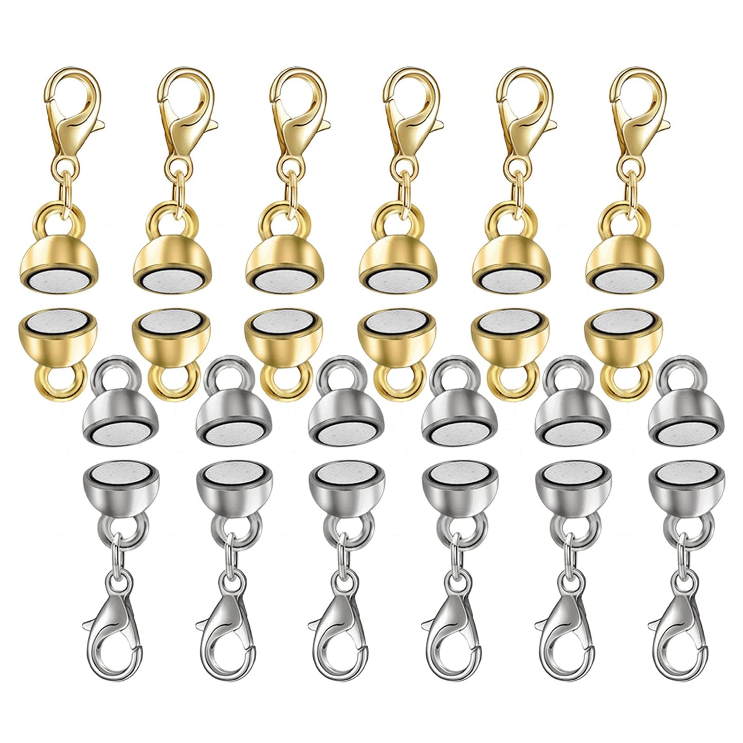 MKCYD Magnetic Necklace Clasp with Lobster Clasp,14K Gold and Silver Magnetic Jewelry Clasps for Necklace Extender Bracelet Closures (12Pcs Ruond Gold & Silver)