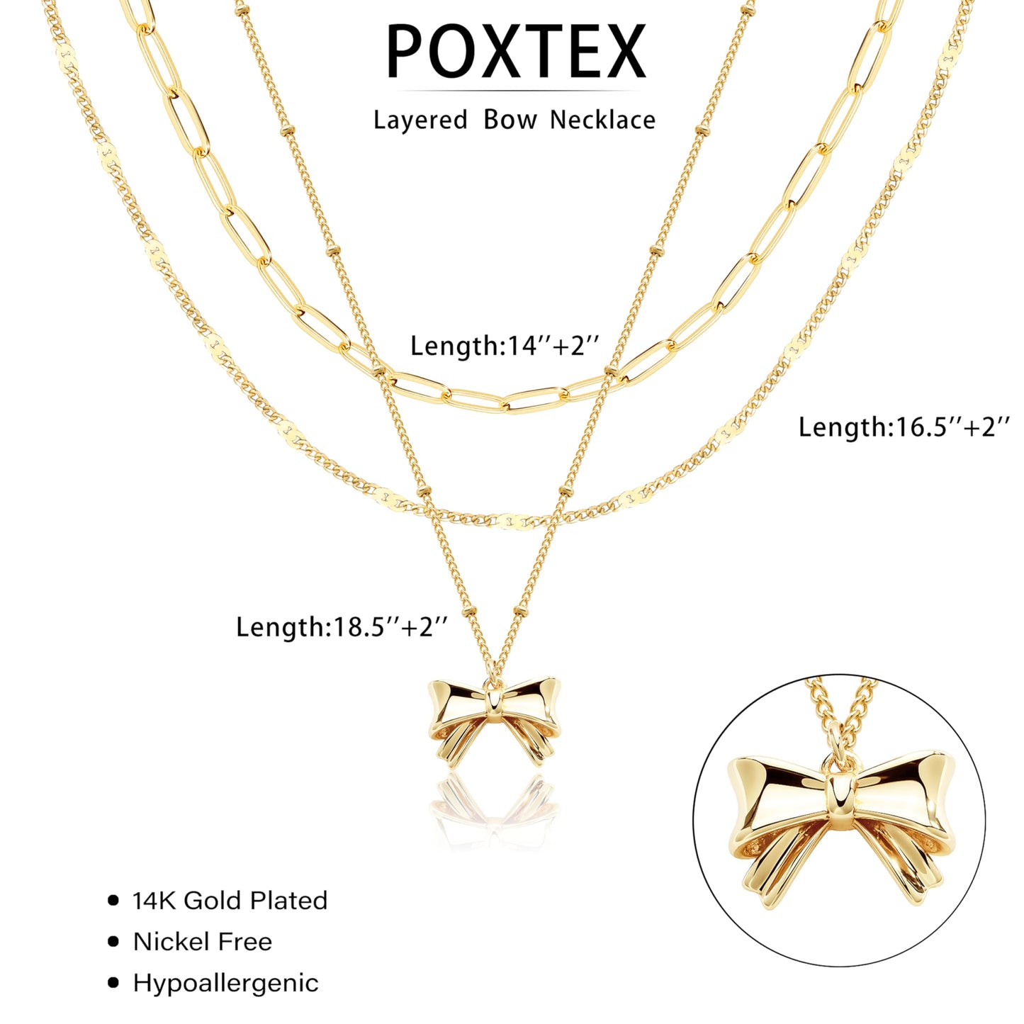 Layered Gold Bow Necklaces for Women,14k Gold Plated Dainty Stackable Choker Necklaces for Women,Trendy Layering Small Bow Pendant Paperclip Thin Chain Necklace Set Jewelry Gifts for Women