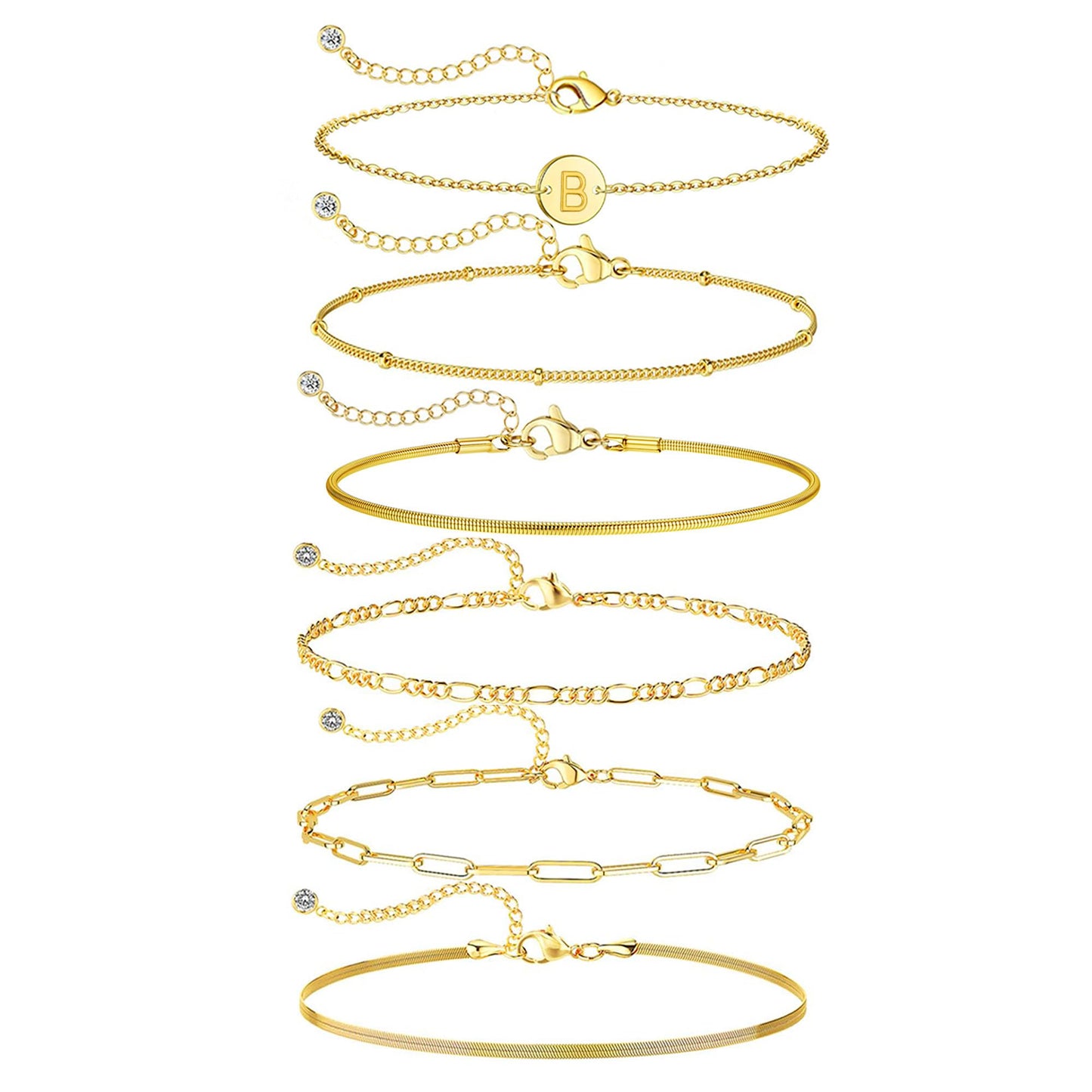 Lydow Bracelets for Women, Stack Jewelry Set Initial B Chain Stackable Letter Teen Accessories Pulseras Para Mujer 6 Inch 6PCS