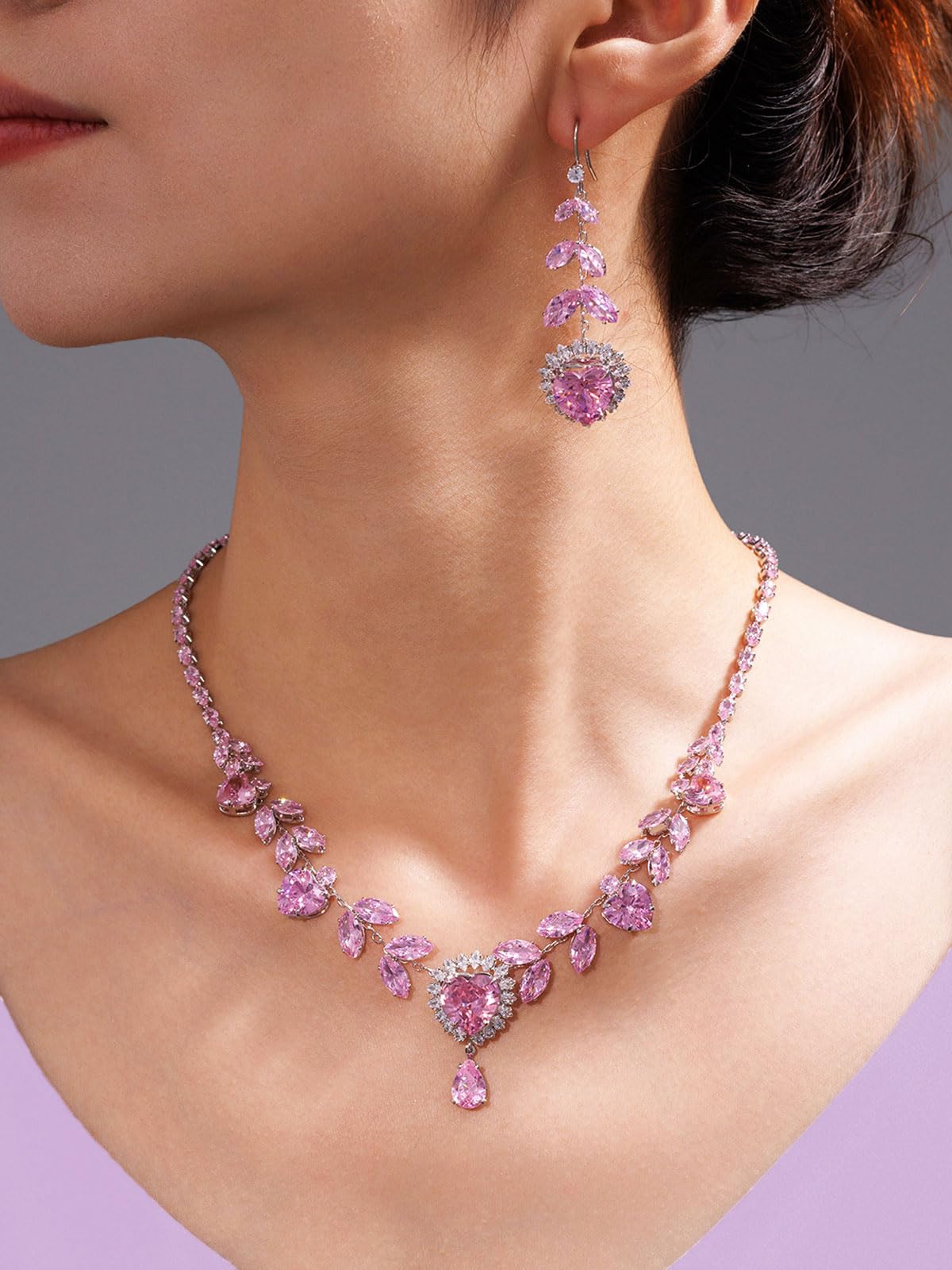 AOROCO Wedding Jewelry Sets for Women, Necklace Dangle Earrings Set with AAA Cubic Zirconia Pendant Wedding Party Prom for Bridesmaid Bride Hypoallergenic Jewelry Accessories