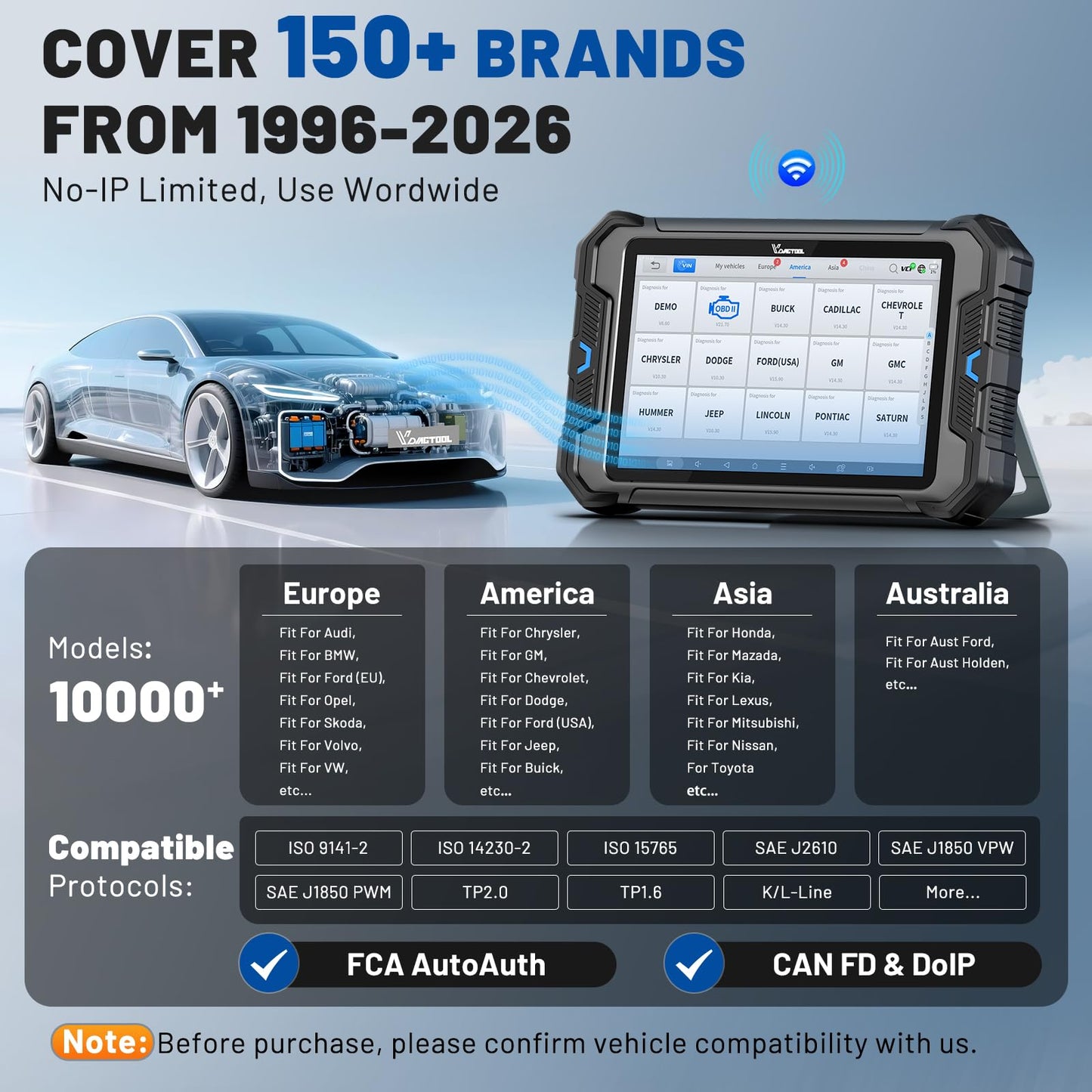 Bidirectional Scan Tool VDIAGTOOL VD80 BT, 2026 Topology Mapping OBD2 Scanner for Car, 8" Wireless Full System Diagnostic Tool with 42+ Resets, ECU Coding, FCA AutoAuth, CAN FD/DoIP, 3 Years Update