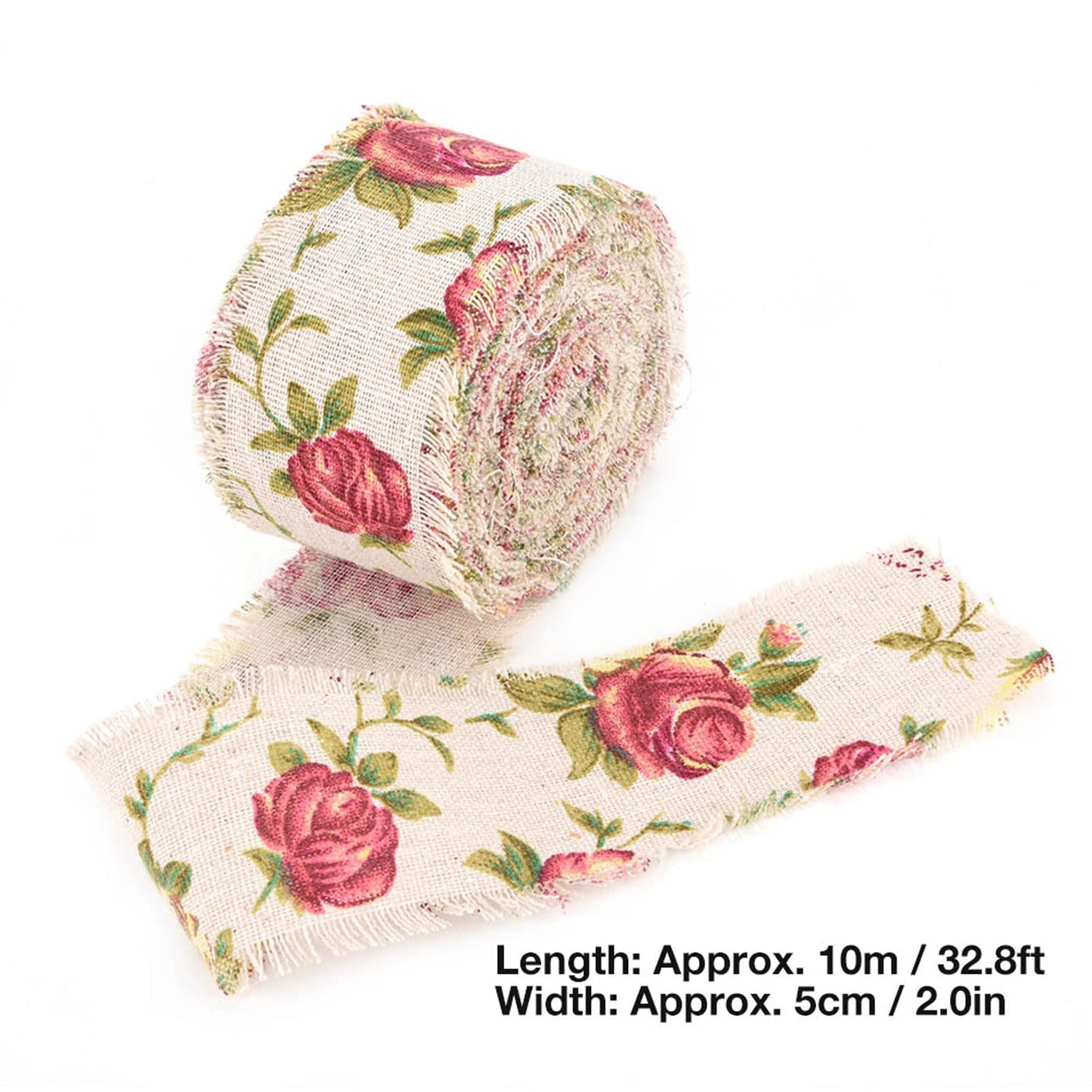 Printed Rose Flower Burlap Ribbon, 10m/32.8ft Hessian Jute Belt Strap Fabric, Wedding Birthday Party Decor, Home Embellishment