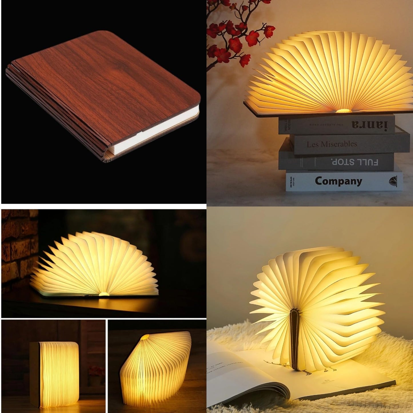 Vilygret 3 Colors Rechargeable Folding Book Lamp, Wooden Book Night Light,Birthday Christmans Thanksgiving Gift for Women Boys Kids Girls