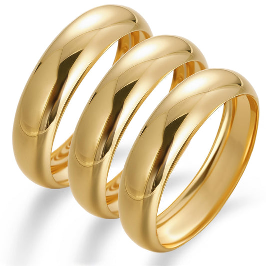 3PCS Chunky Gold Bangle Bracelets for Women, Dainty 14k Gold Plated Big Stackable Bangles Set, Trendy Cuff Bracelet Stack Fashion Jewelry Gifts