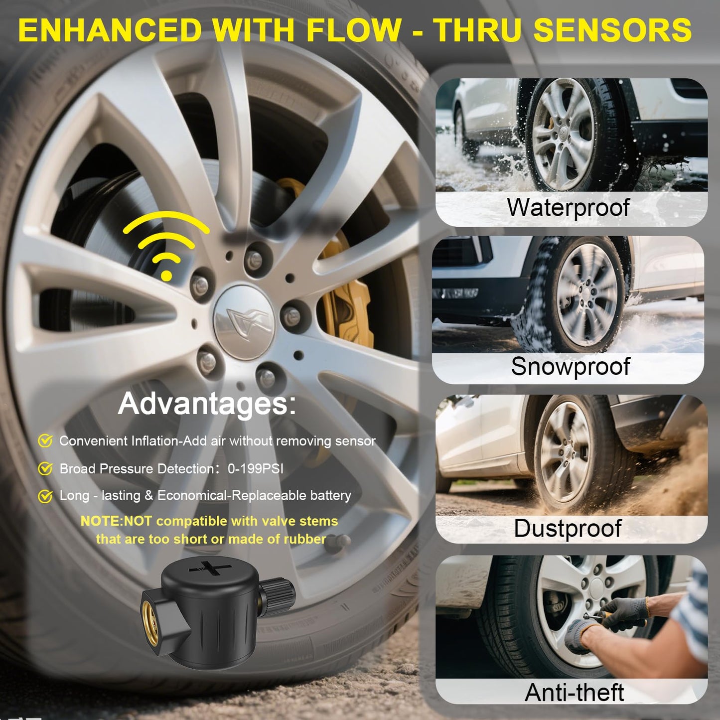Trailer Tire Air Pressure Monitoring System, 4.5" Solar TPMS w/ 10 Flow Thru Sensors and Signal Booster,Long Sensing Distance,Taimster 6 Alerts Monitor for Semi Truck/RV/Camper/RV,0-199PSI