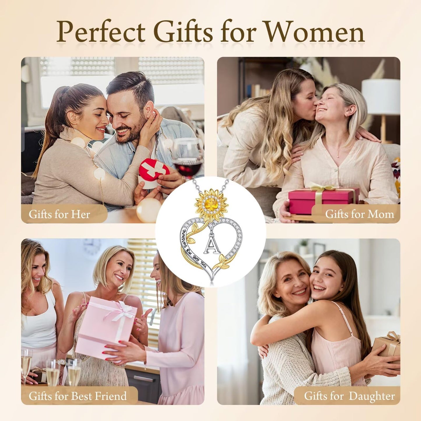 MONOOC Sunflower Gifts for Women - 14K-White-Gold-Plated Sunflower Initial Necklaces for Woman Heart Initial Letter B Necklace, Anniversary Birthday Gifts for Women Wife Mom Jewelry Gift