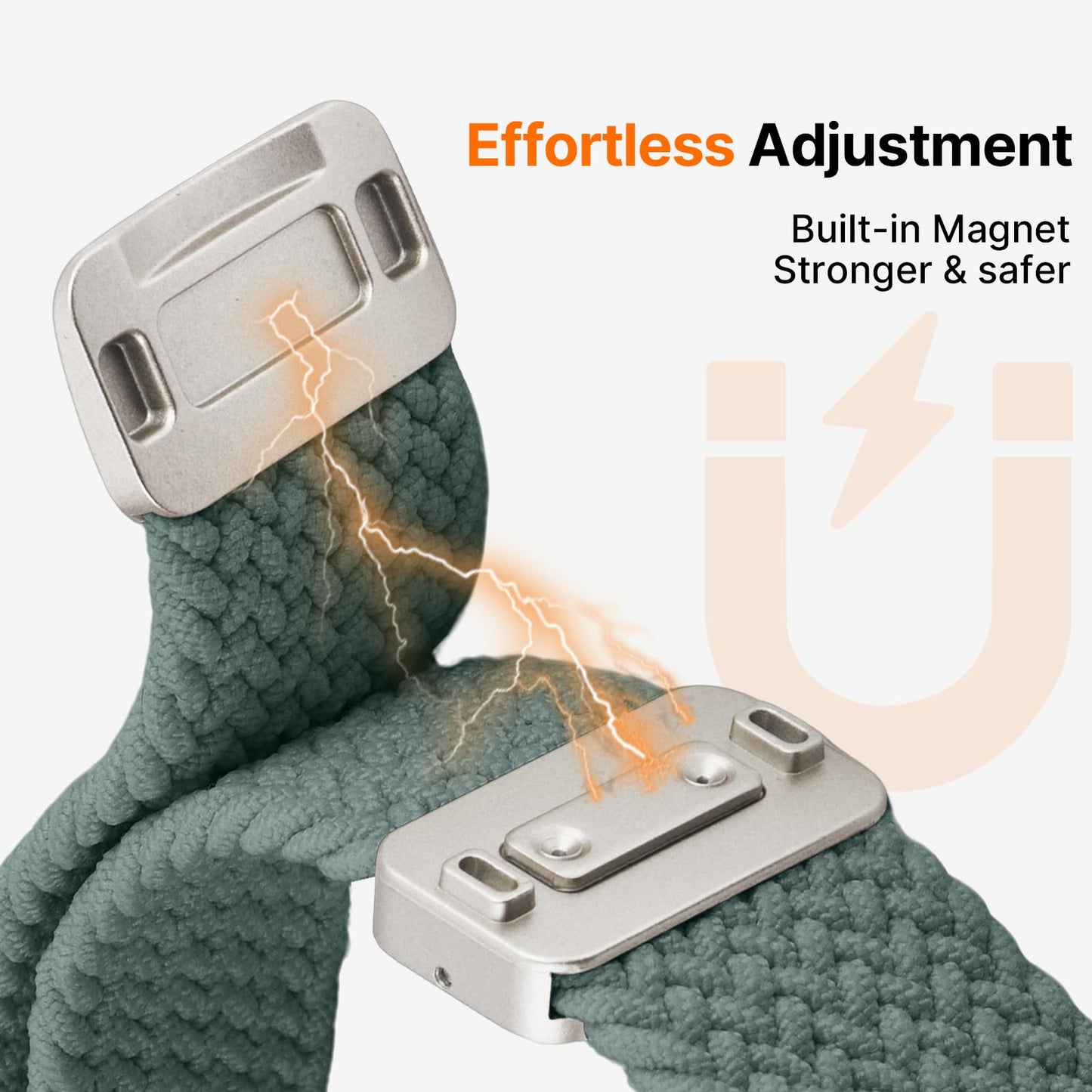 Fullmosa Magnetic Braided Watch Bands - 18mm 20mm 22mm Quick Release Watch Strap, Stretchy Nylon Solo Loop Compatible with Garmin Samsung Galaxy Amazfit for Men Women(20mm, Green+Blue Grey)