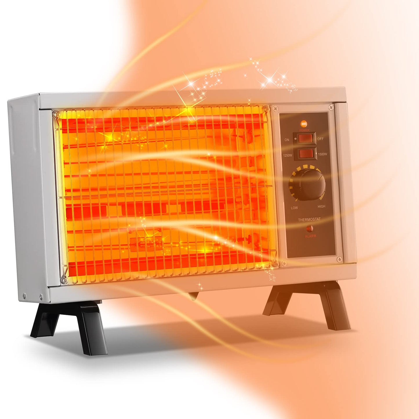 JASUN Radiant Heater Electric Space Heater Fast Heating with Adjustable Thermostat, Portable Indoor Heater with Handle Quiet1250W/1500W for Office Home Garage Bedroom ETL Approved White