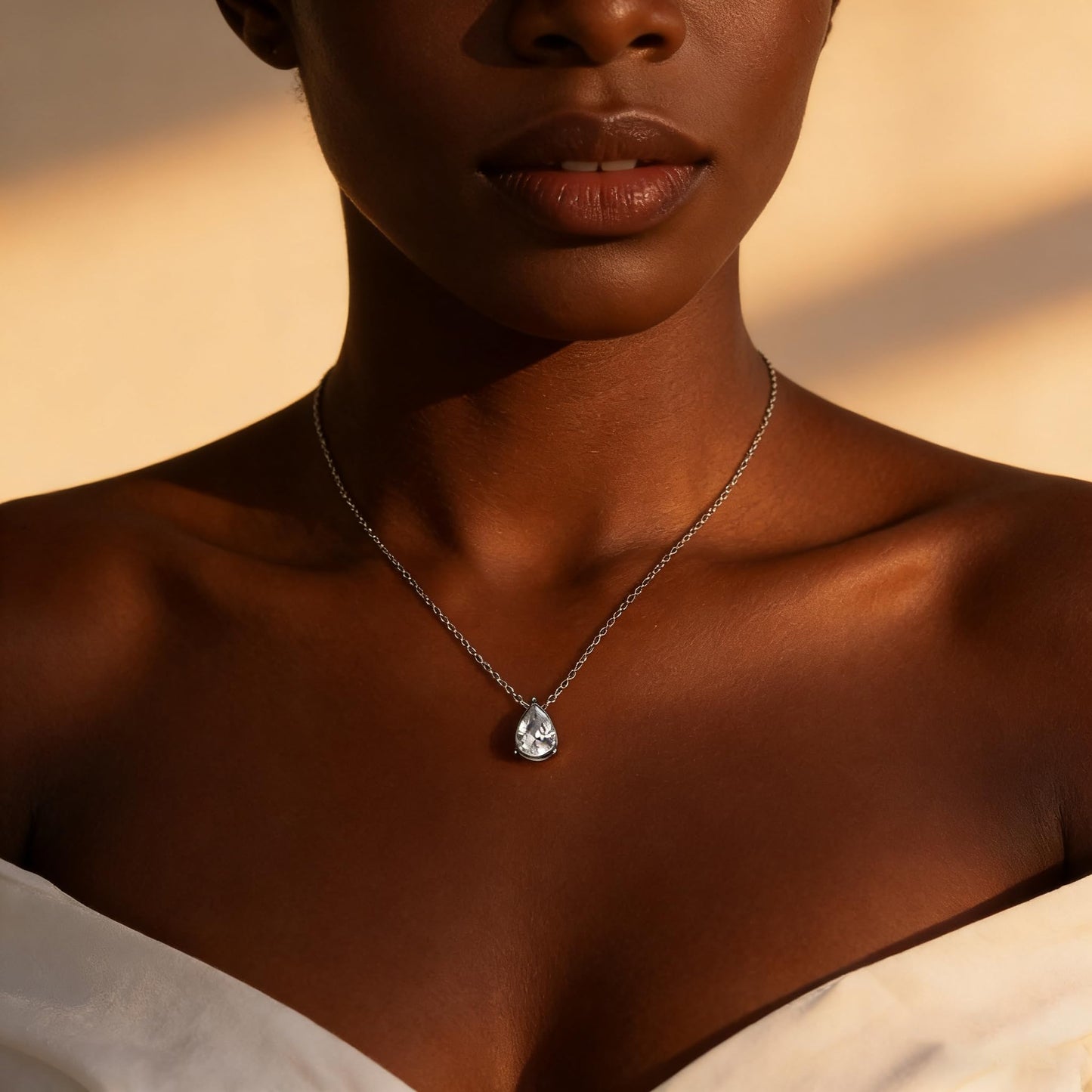 Jewigo silver necklace for women silver Plated Tear drop Necklace Dainty Layered CZ Lariat Diamond Necklace