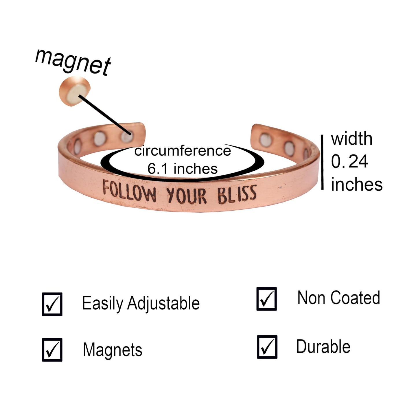 Touchstone Inspirational Copper Engraved Magnetic Bracelets for Women-Personalized Jewelry Gifts for Best Friend/Mom/Daughter/Sister - Adjustable Bracelet in a Gift Box Follow Your Bliss
