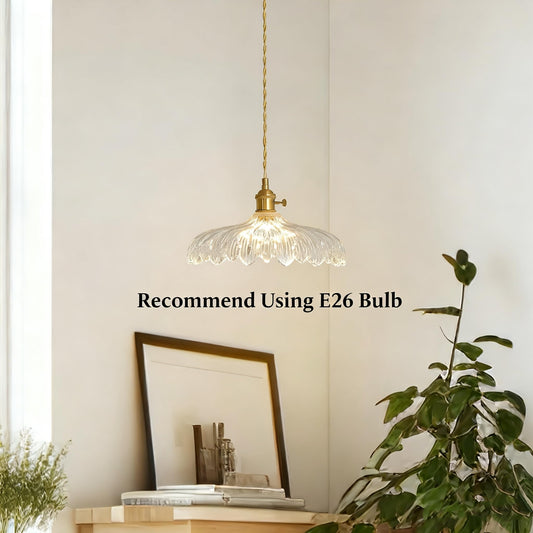 Oyisen Pendant Lights, 11.8 Inch Hanging Lamp Adjustable 6.5Ft Cord Hanging Lamp Clear Flower Glass Shade Pendant Light Fixture Hanging Pendant Lights for Bedroom