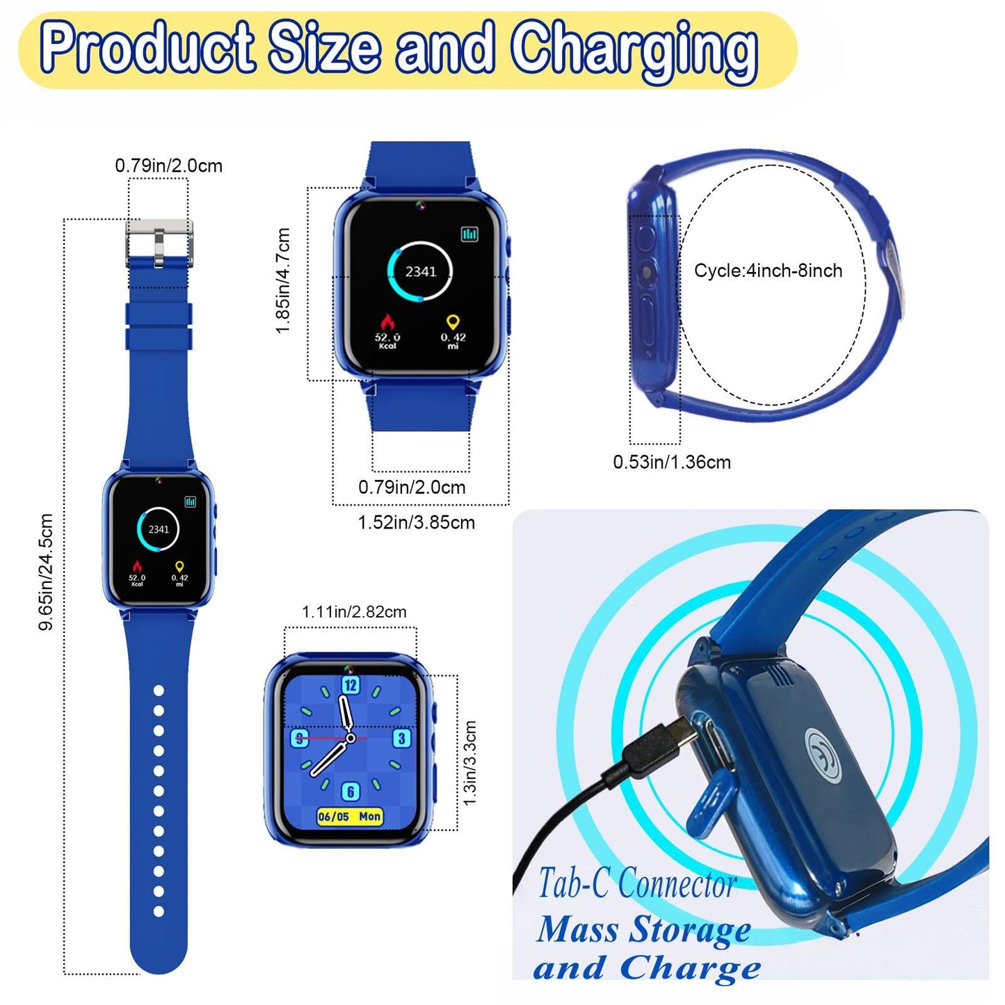 iCHOMKE Smart Watch for Kids, Girls Boys Smartwatch with 26 Games Camera Video Recorder and Player, Pedometer Calendar Flashlight, Audio Book etc.,Toys Gifts for 4-12 Years Children (Blue)
