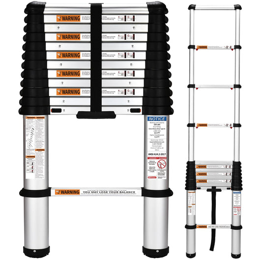 HBTower Telescoping Ladder, 12.5 FT Aluminum Extension Ladder 1000lbs Capacity, Heavy Duty Multi-Purpose Collapsible Ladder for RV, Household and Outdoor Working,Certified by ANSI