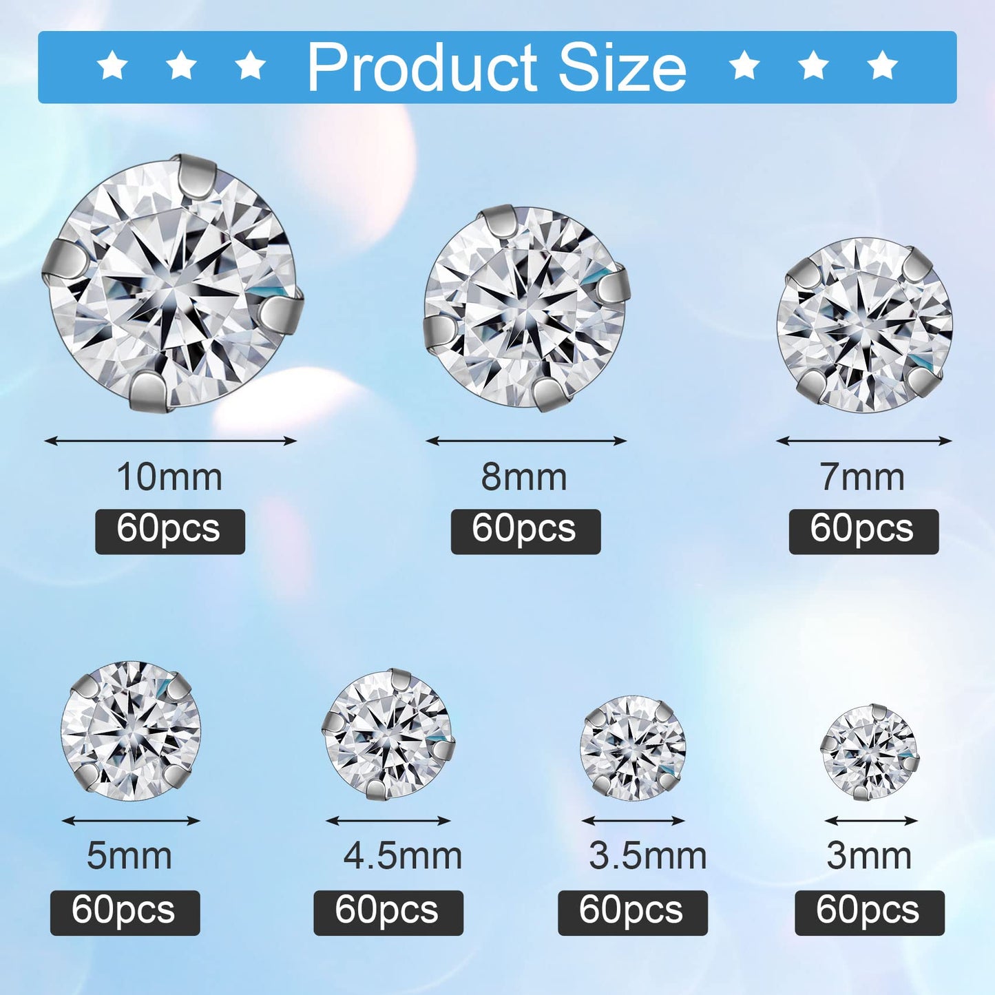 420 PCS Sew On Rhinestones, PAGOW Sewing Rhinestones with Silver Claw, Embellishments for Wedding Dress, Bags, Shoes (10mm, 8mm, 7mm, 5mm, 4.5mm, 3.5mm and 3mm Diameter)