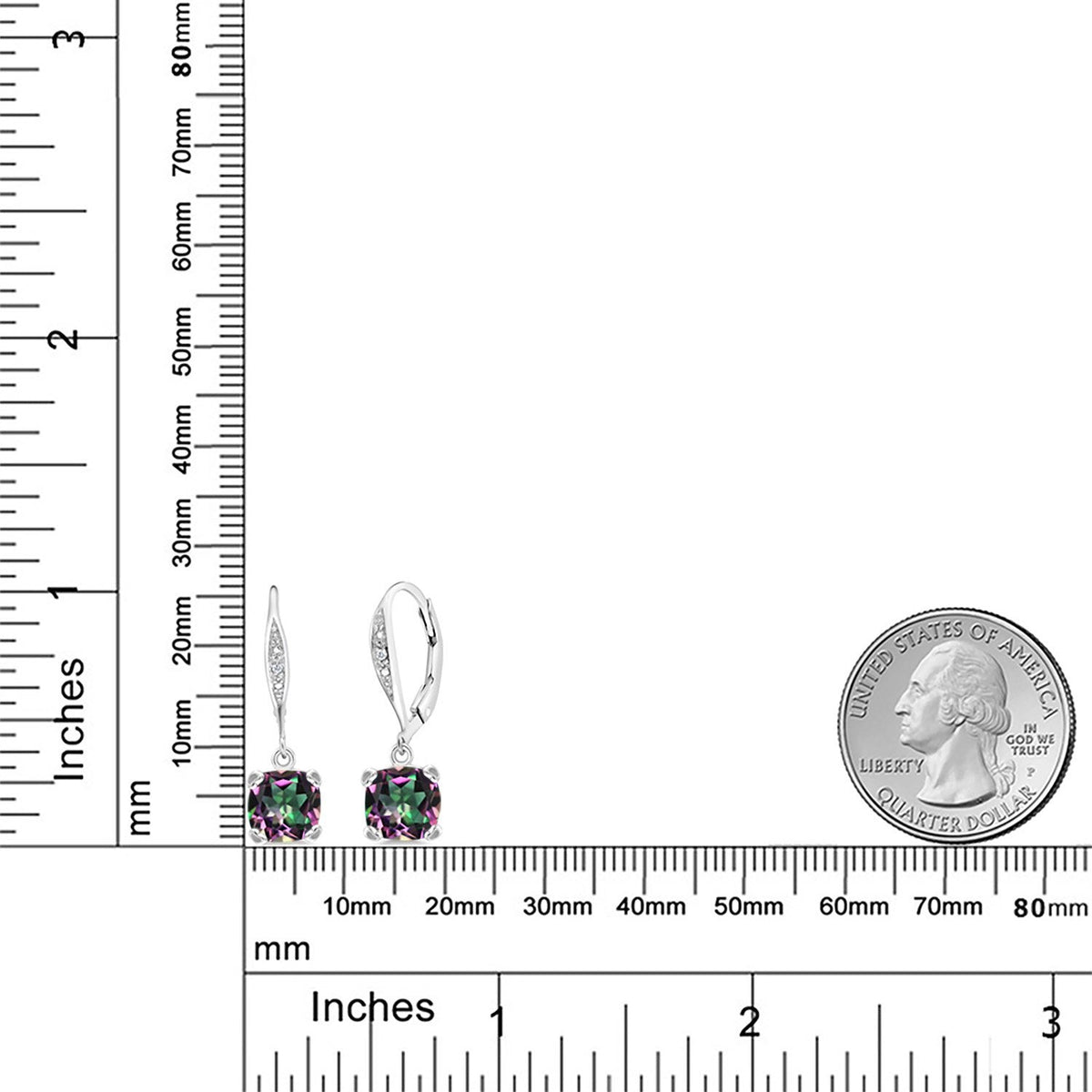 Gem Stone King Drop Dangle Earrings For Women | 7MM Cushion Cut Gemstone Birthstone and Diamond | 925 Sterling Silver | Jewelry Gift for Mom Wife Her | Green Mystic Topaz | Sterling Silver