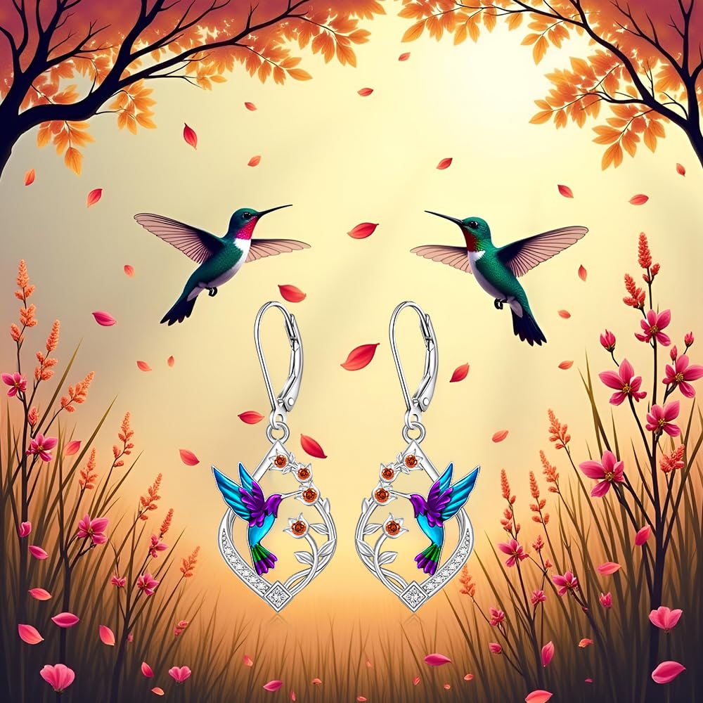 Hummingbird Earrings for Women Sterling Silver Hummingbird Jewelry Gifts for Women Unique Charm Flower Earrings