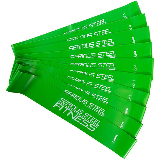 Serious Steel Fitness 12 Inch Resistance Loop Mini Band Exercise Workout Bands (Light - 10 Pack - Green)