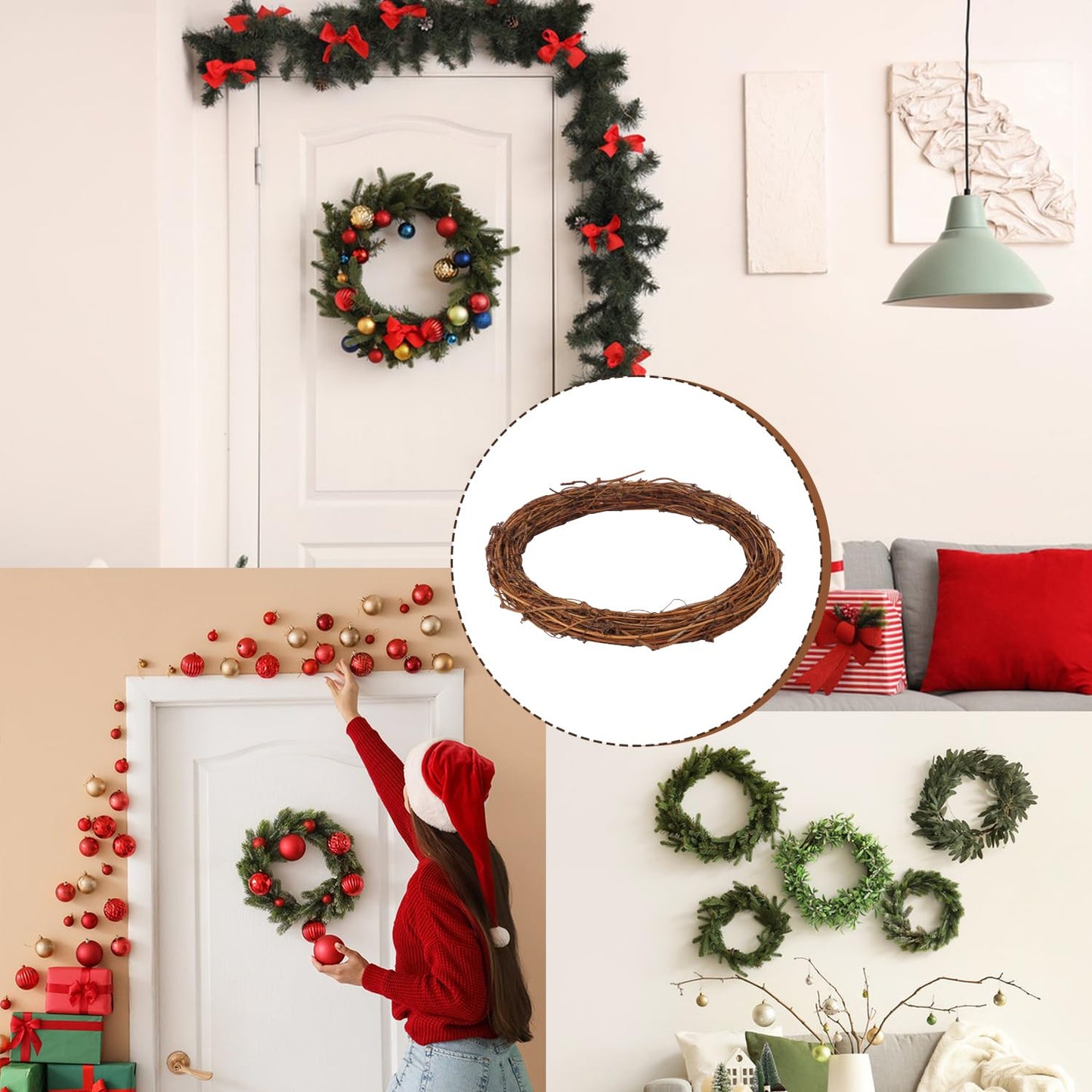 KUKLIPJIM 5 Pcs 12 Inch Natural Grapevine Wreath Set, Hand-Woven Vine Branch Wreaths for DIY Crafts, Christmas Decorations, Home & Event Styling
