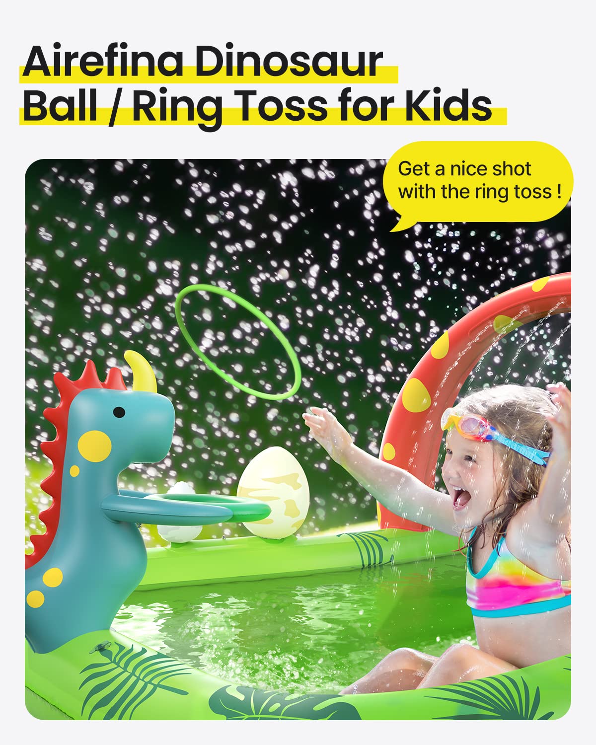 Inflatable Kids Pool, Airefina Dino Planet Inflatable Play Center Kiddie Pool with Water Slide, Ultra Thick 97"x76"x41" Toddler Pool with Play Ball Hoop, for Backyard, Garden, Water Park, Ages 3+