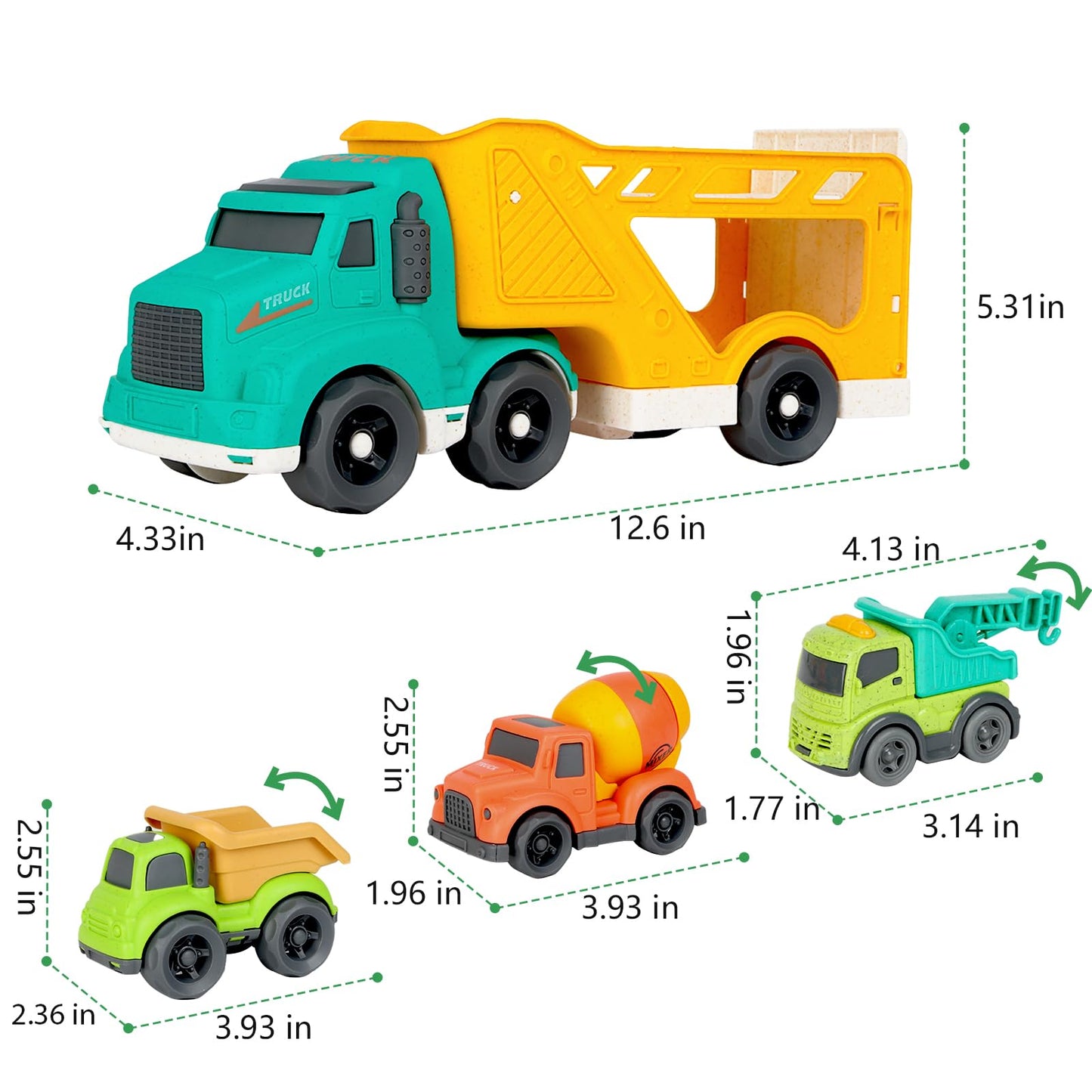 GDBAQAN Toddler Toys Trucks for 3 4 Year Old Boy, Kids Toy Cars with Dump Truck Toy, Crane, Mixer Cement, No BPA, No Phthalates, PVC, Baby Toys for Ages 3-4, Baby Boy Gifts for Birthday Christmas