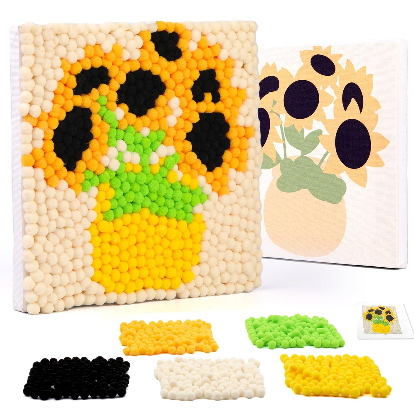 Veroave Pom Pom Painting Art Kit for Adults, Perfect Pompom Painting Kit, Colorful Pom Poms and Supplies Included, Pom Pom Paintings on Paint Canvas(Sunflower)