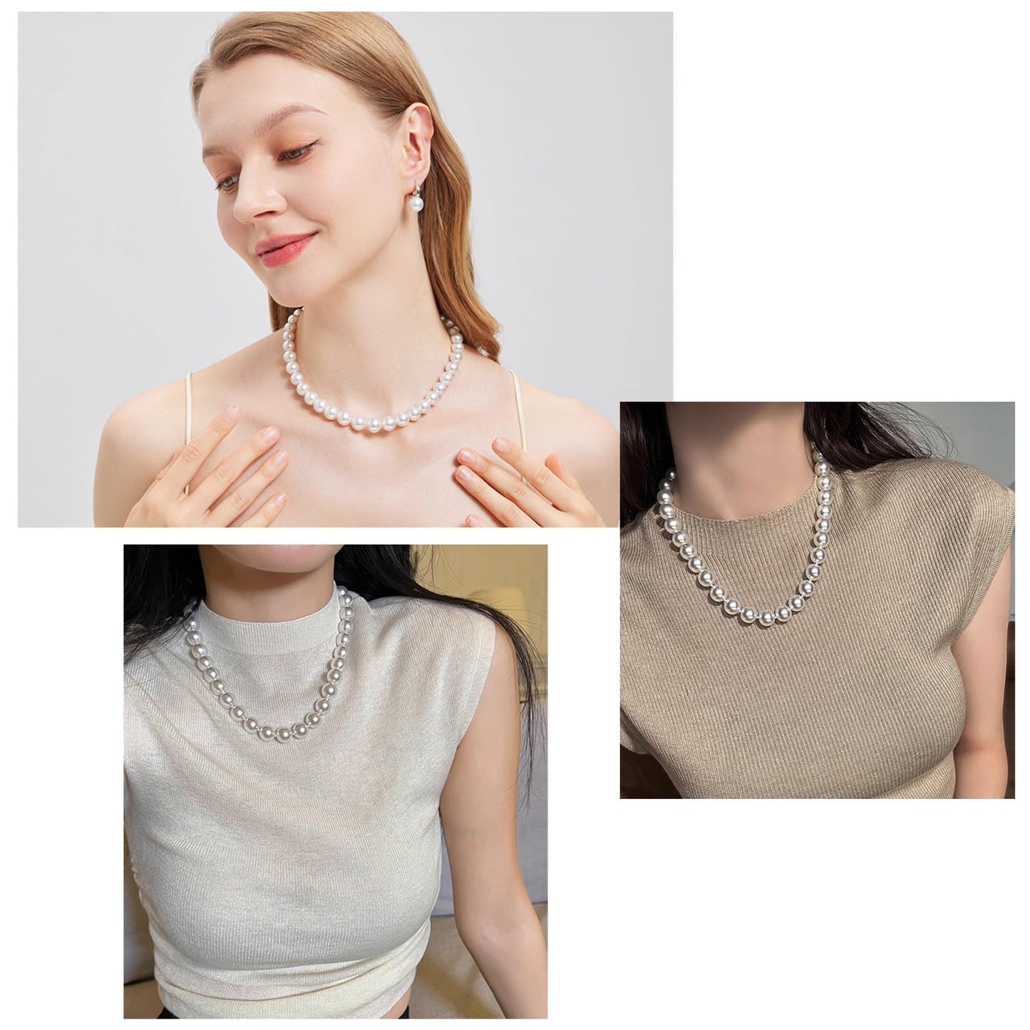 PearlLives Pearl Necklace For Women 8MM Dainty White Round Simulated Pearls Choker Necklace Strand