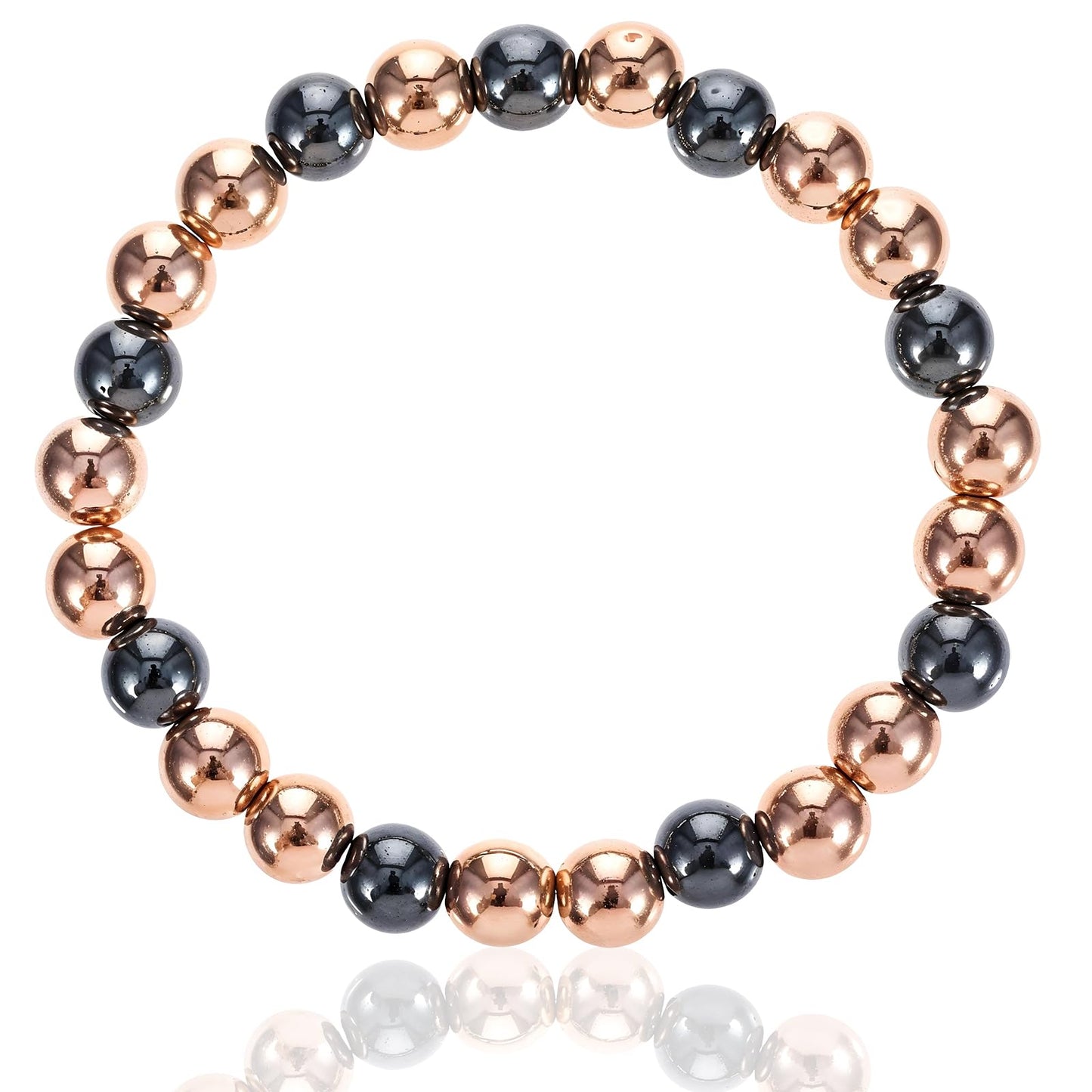 Heclia Copper Bracelet for Women and Men Hematite Beaded Stretch Bracelet with Healing Crystals Adjustable Chakra Balancing Jewelry for Energy Anxiety Relief Gift for Friends Couples Family