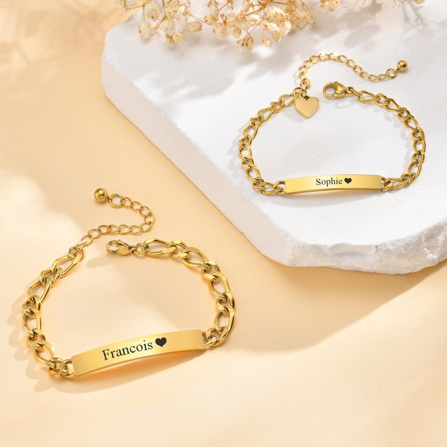Personalized Matching Bracelet for Couple - Free Engraving Custom Couples Bracelets,Hypoallergenic Adjustable Stainless Steel Long Distance Relationship Jewelry,Promise Bracelet Gifts for Him and Her