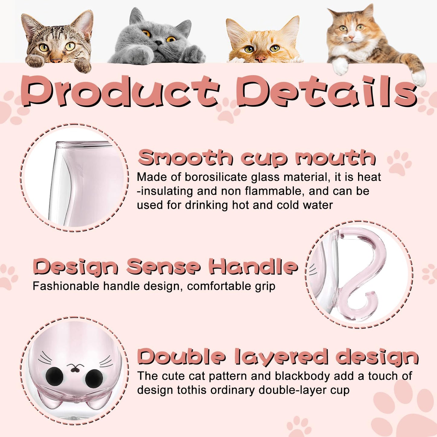 Cat Mug Gifts Set, Birthday Gifts for Women Her Mom, Christmas Presents for Women, Valentines Mothers Day Cat Lovers Presents Idea for Sister Wife Grandma Female Teacher Friend Coworker (Pink)