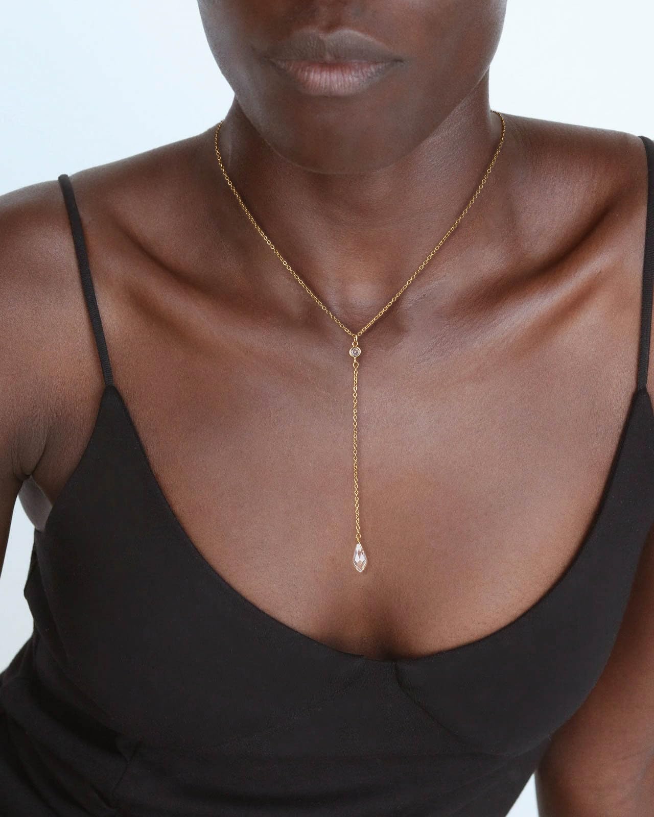 Pancert Gold Necklace for Women, Dainty Long Necklace 14k Gold Plated/Silver Y-Shaped Pendant Necklace Trendy Cz Beaded Chain Lip chain Drop Necklaces for Women Gift Jewelry