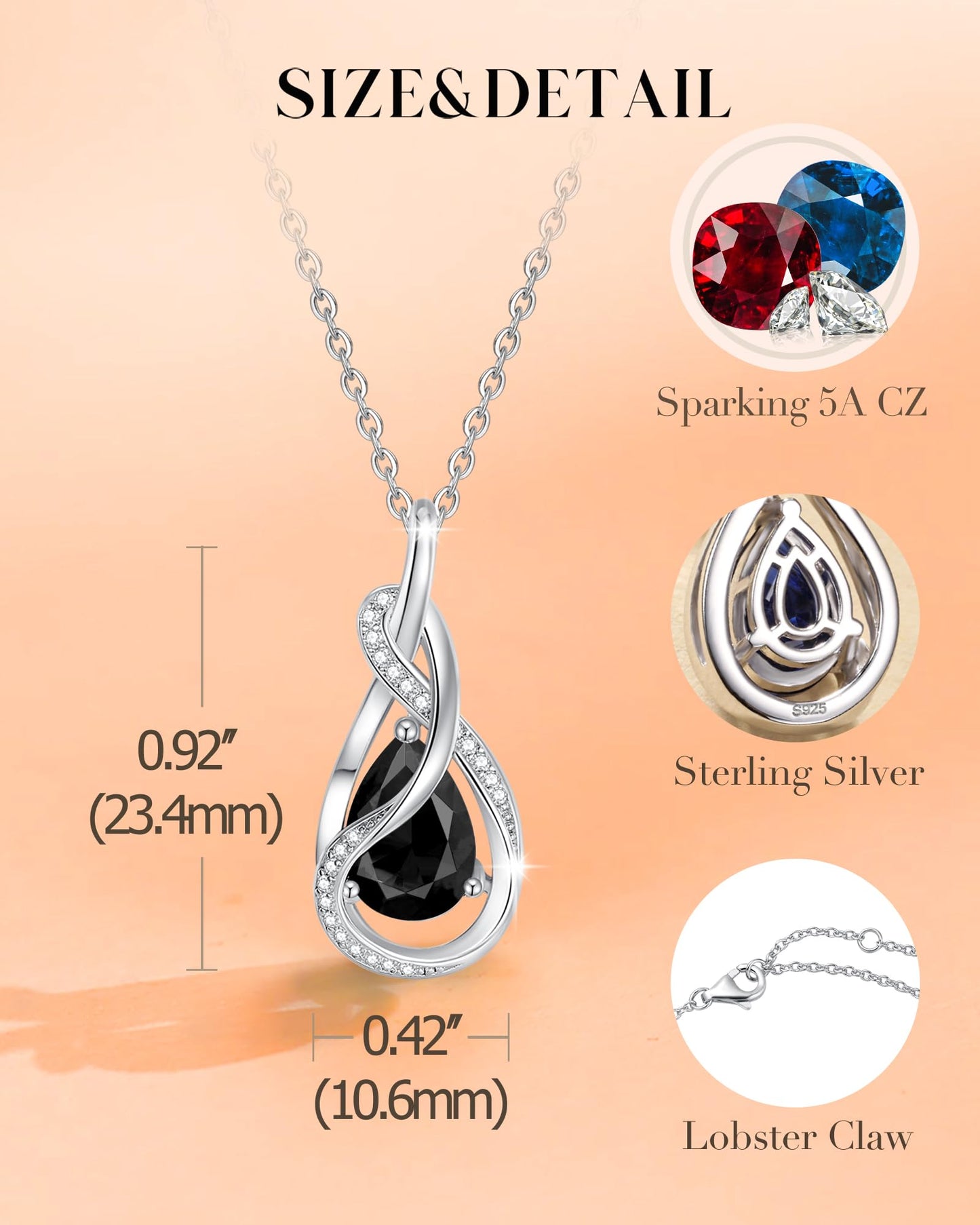 FANCIME Black Tourmaline Necklace October Birthstone Sterling Silver Infinity Knot Pendant Necklace Gemstone Fine Jewelry Birthday Mothers Day Gifts for Women Her Mom