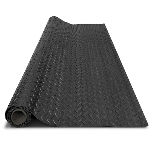 4x20FT Garage Floor Mat, 2.8mm Thickened Flooring Roll for Under Car, Golf Cart Parking Mat, Diamond Plate PVC Rubber Motorcycle Mat, Non-Slip Floor Protector for Garage Warehouse Trailer, Black