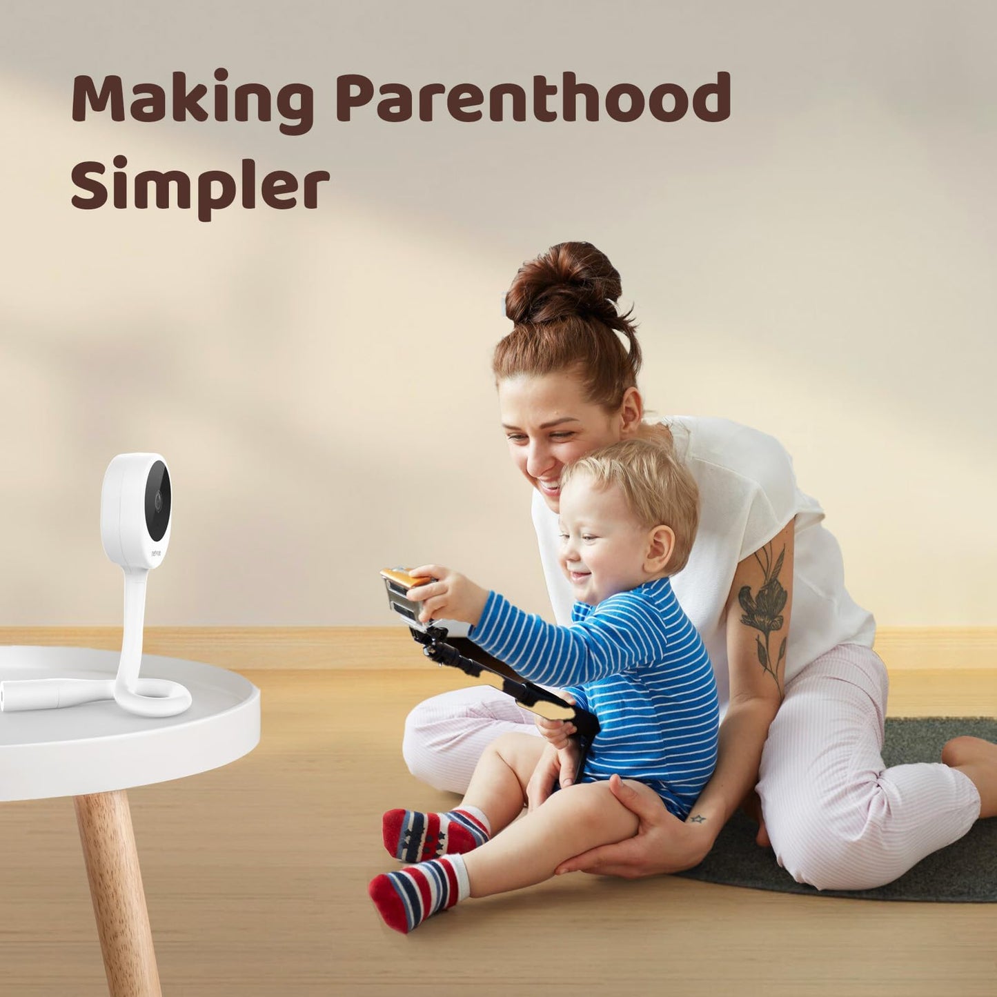 NETVUE Peekababy Baby Camera with Wireless Audio, Adjustable Crib Mount Monitor, Works via 2.4GHz Wi-Fi for Wide Coverage & Stable Connection, Smart App, Two-Way Talk (White)