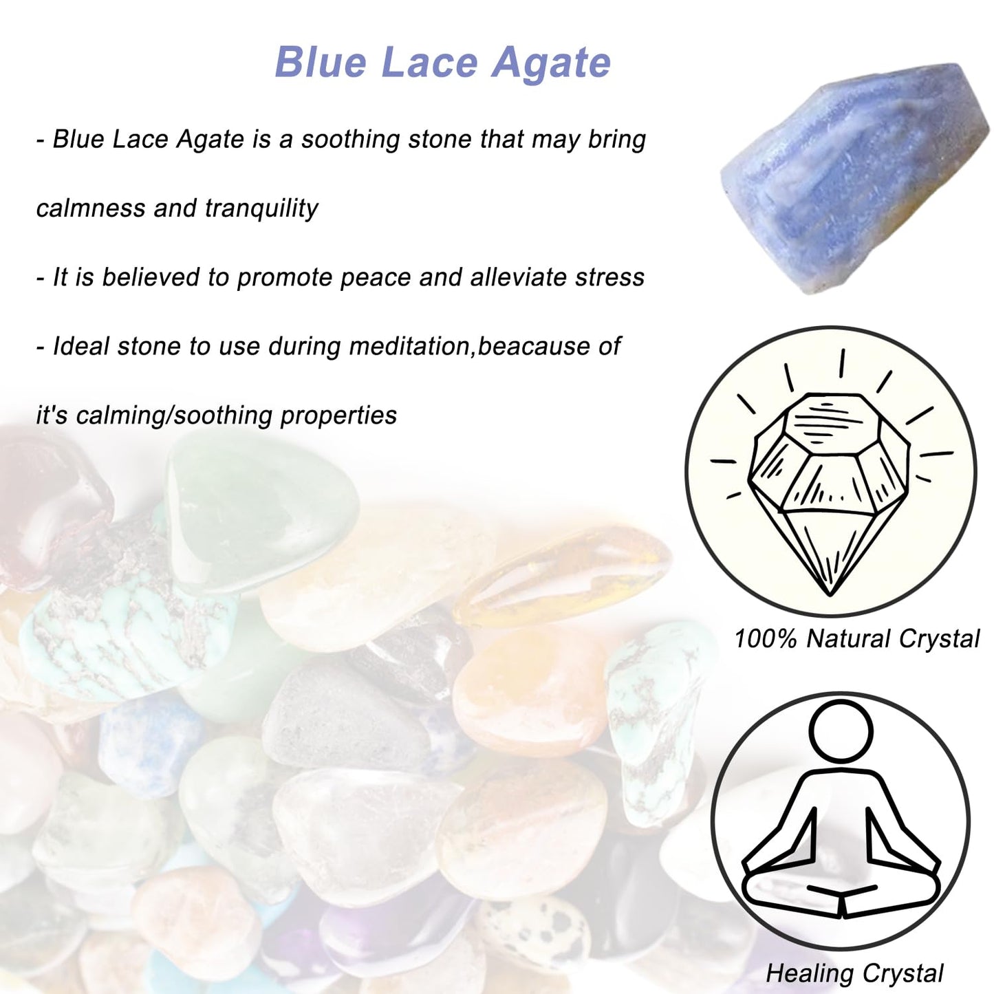 Erliway 1.25-2" Blue Lace Agate Raw Stone and Healing Crystals, Natural Rough Stone for Tumbling, Cabbing, Fountain Rocks, Decoration, Raw Crystal and Healing Stones for Polishing, Wicca & Reiki