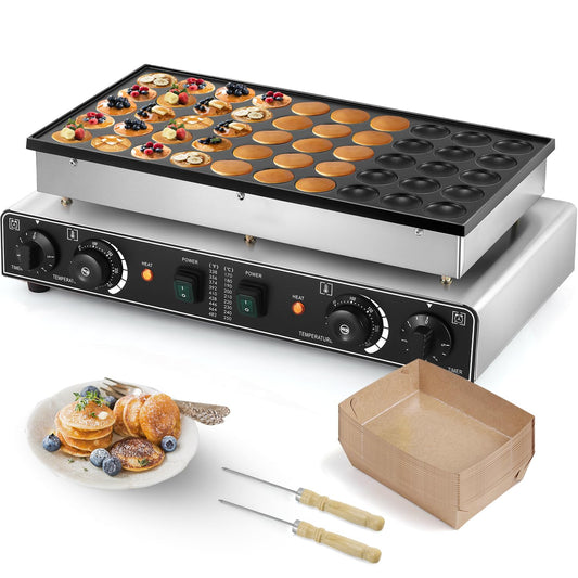 Moongiantgo Mini Dutch Pancake Maker 50PCS, Commercial Non-stick Pancake Baker Machine 50-300℃ Temp and 0-5 Time Control Electric Muffin Maker Stainless Steel for Home and Restaurants, 110V
