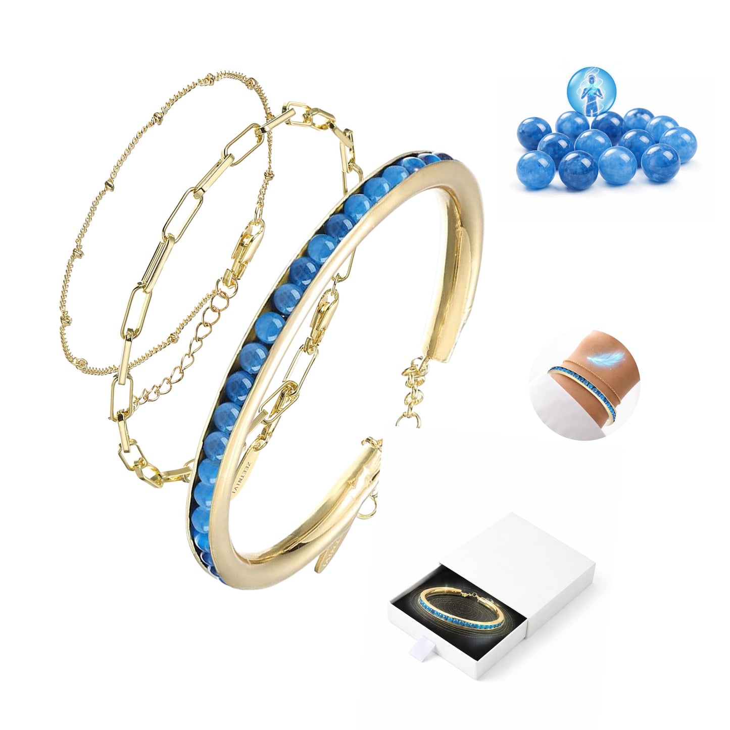 ZEETNIVI Intentional Healing Stones Bracelet for Women, 3PCS Layered Set with Semi‑Precious Stone Beads, Inspirational Jewelry for Calm Rituals & Emotional Balance