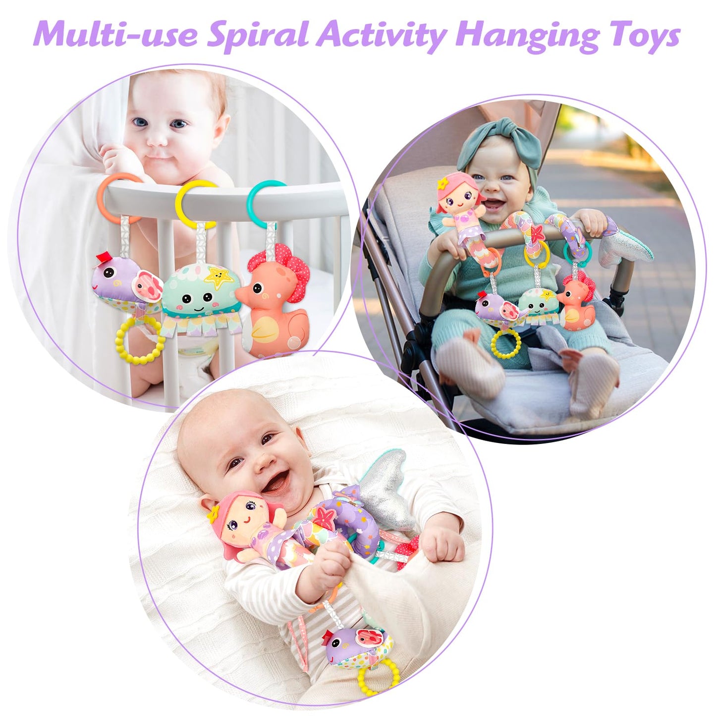 Car Seat Toys for Babies 0-6 Months Boy Girl Carseat Toys Hanging Spiral Stroller Toy, Infant Toy 0-6 Months Baby Newborn 0 3 Month Brain Development with Music Teether Rattle