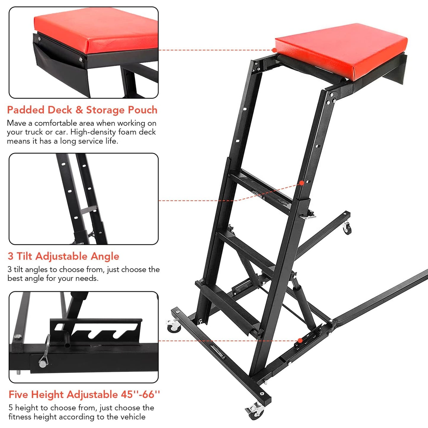 MERXENG 400lbs High Top Automotive Engine Creeper, 48" to 66" Adjustable Height Creeper for Garage Workshop Repair Maintenance Mechanic